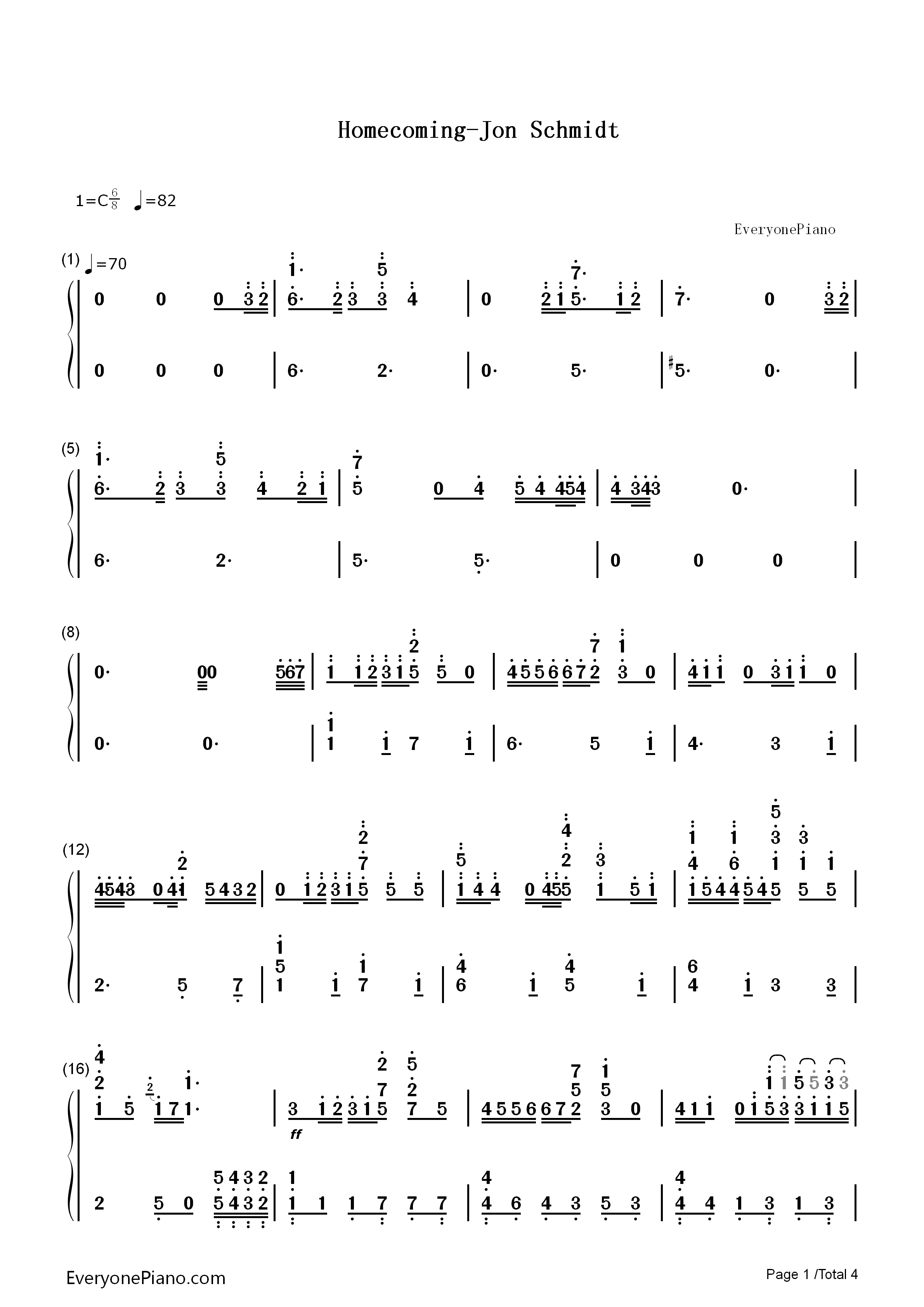 Homecoming钢琴简谱_Jon_Schmidt演唱