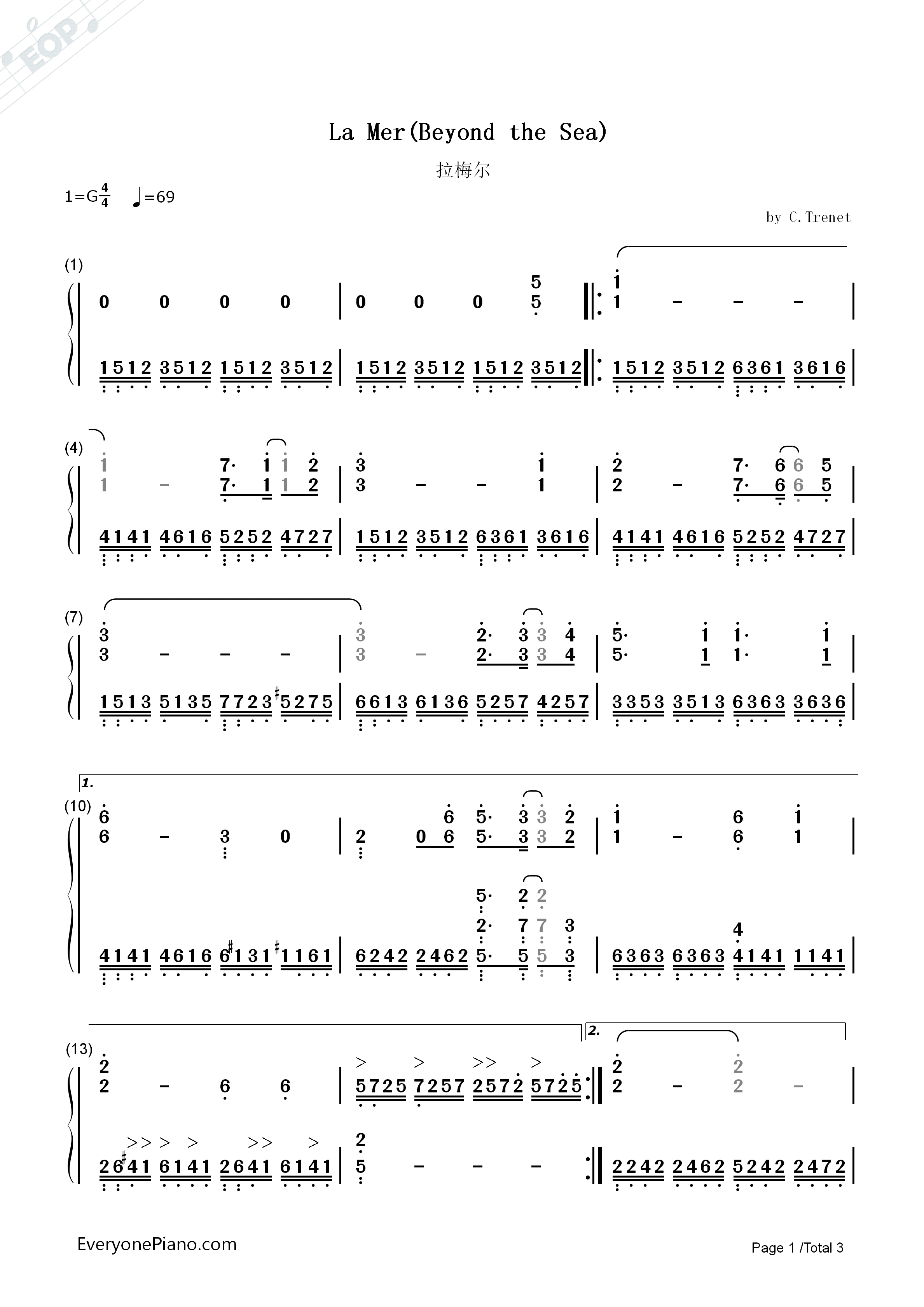 Beyond_The_Sea(拉梅尔)钢琴简谱_理查德克莱德曼演唱