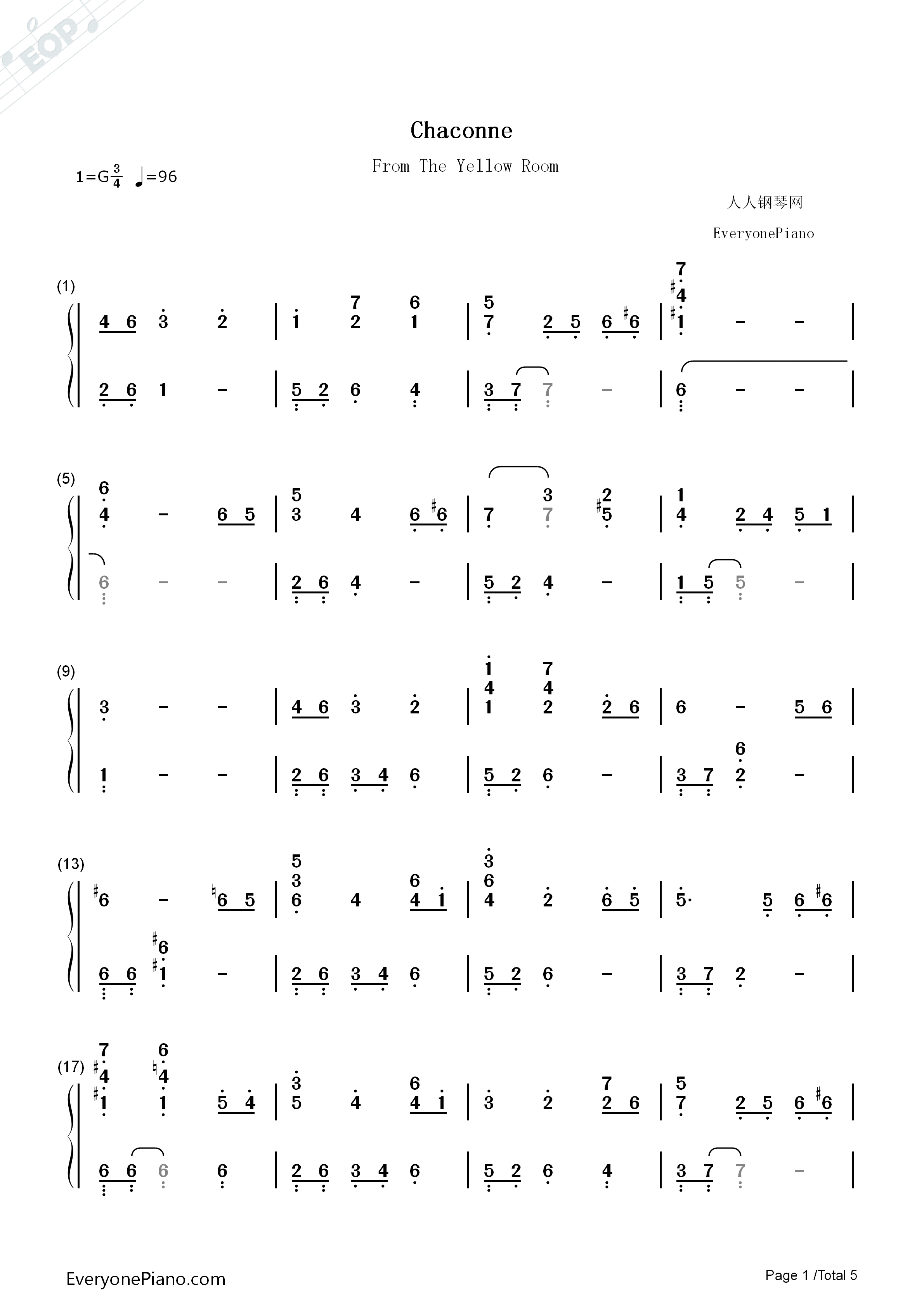 恰空钢琴简谱_李闰珉演唱