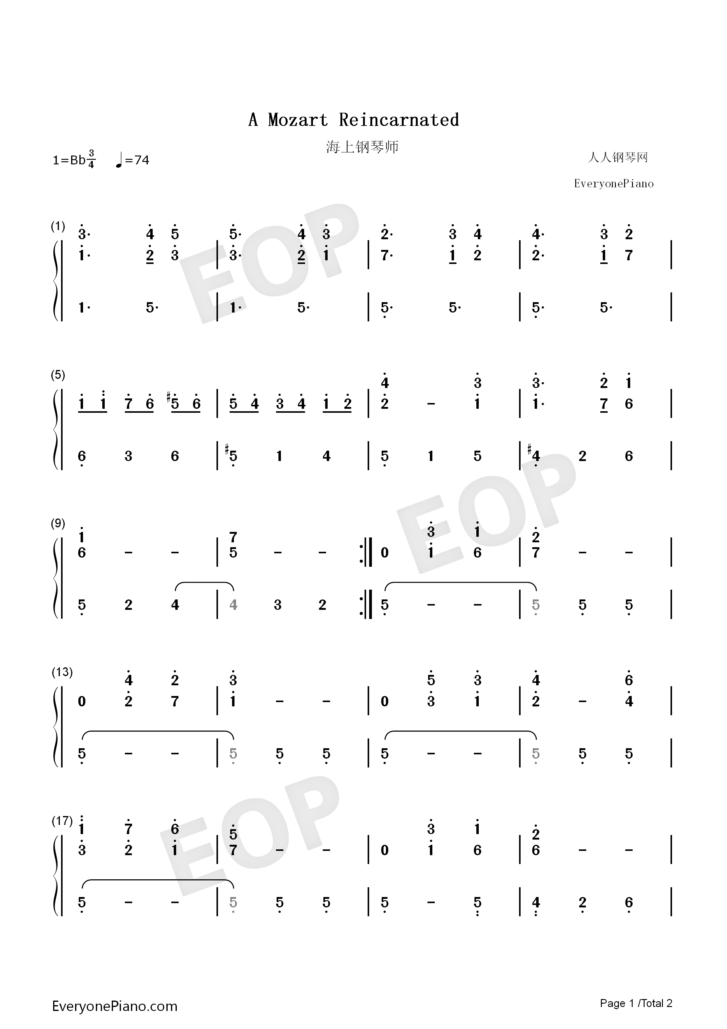 A_Mozart_Reincarnated钢琴简谱_颜尼欧·莫里克奈__Ennio_Morricone演唱