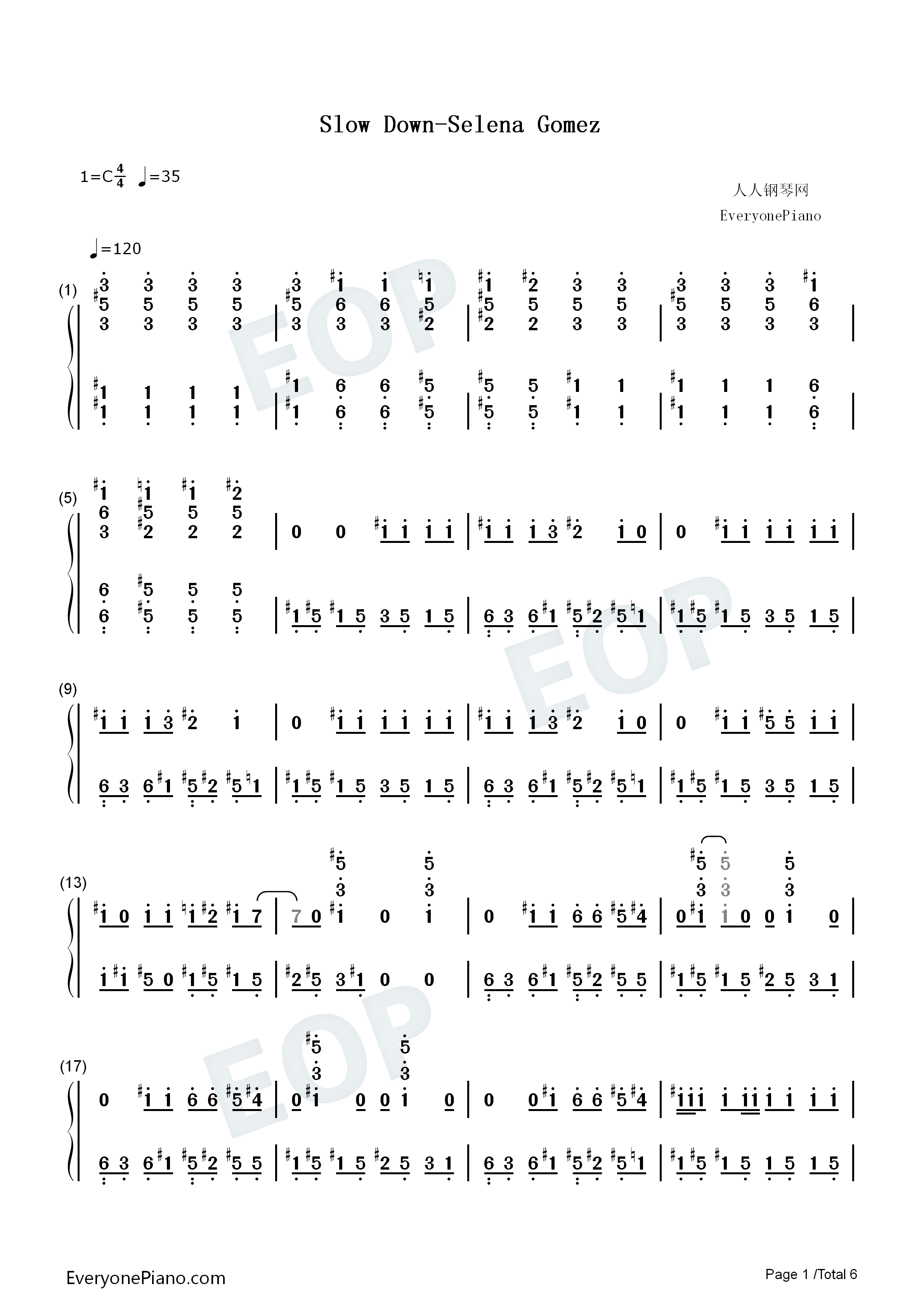 Slow_Down钢琴简谱_Selena_Gomez演唱