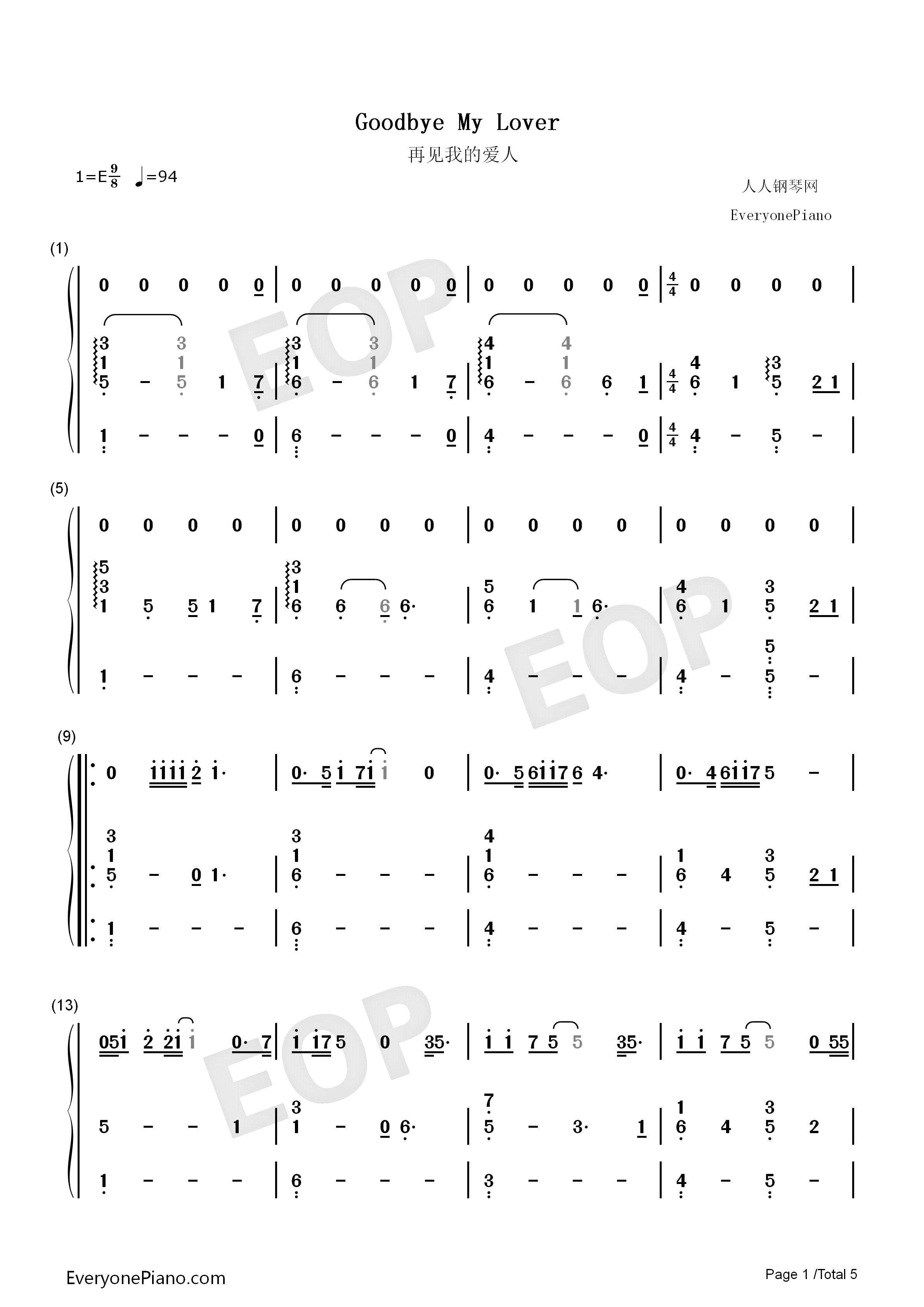 Goodbye_My_Lover伴奏钢琴简谱_James_Blunt演唱