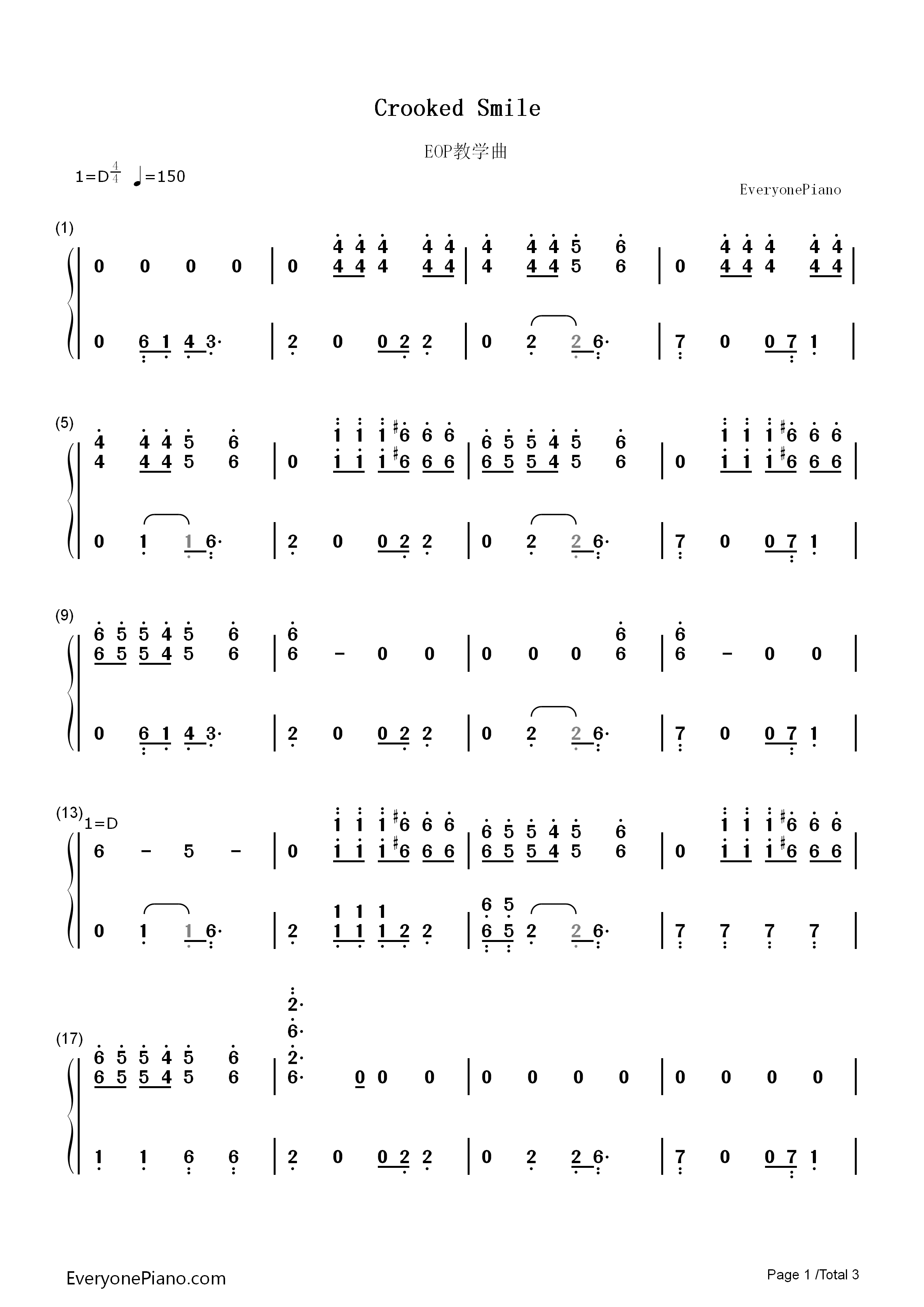 Crooked_Smile钢琴简谱_J._Cole演唱