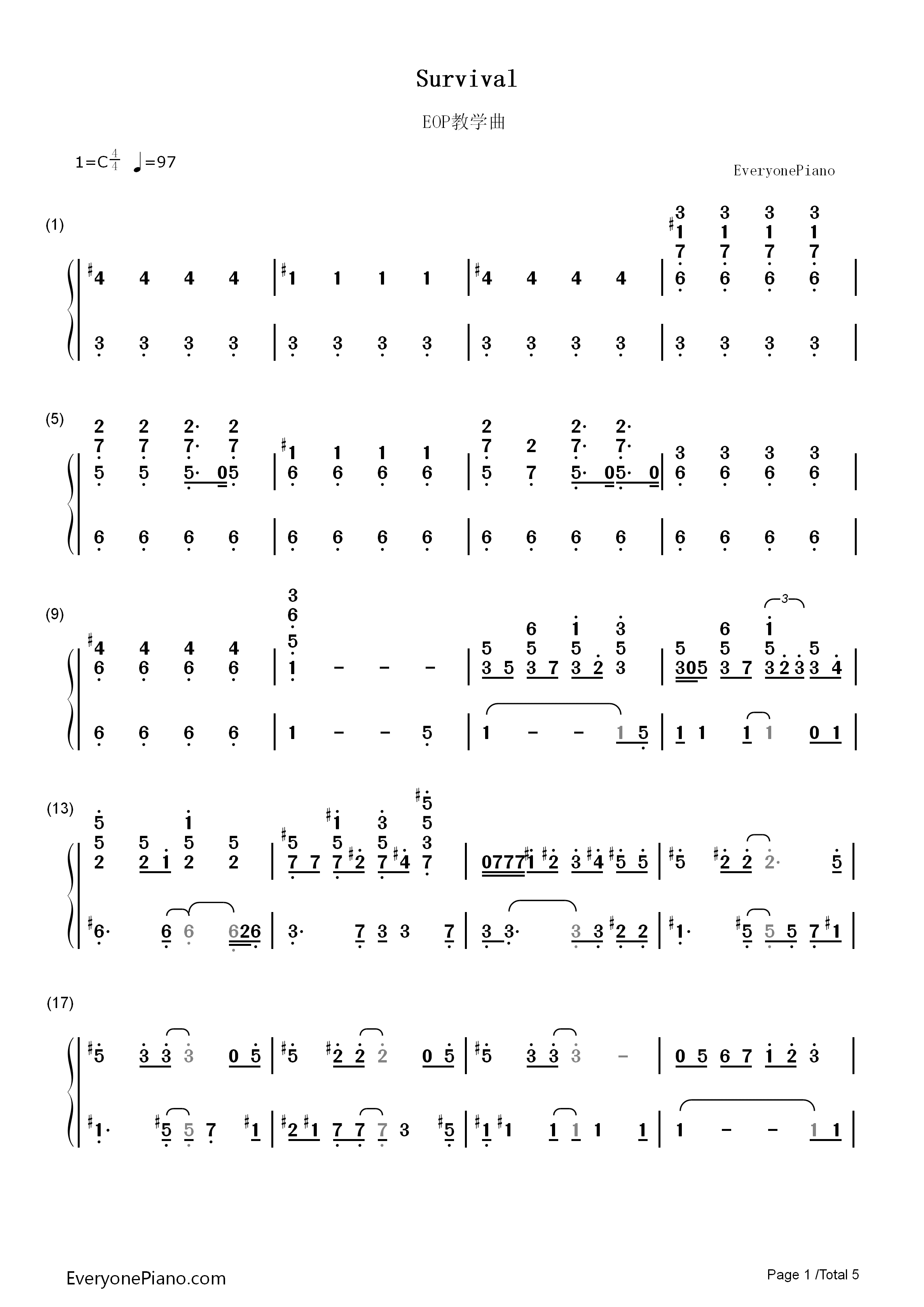 Survival（生存）钢琴简谱_Muse演唱