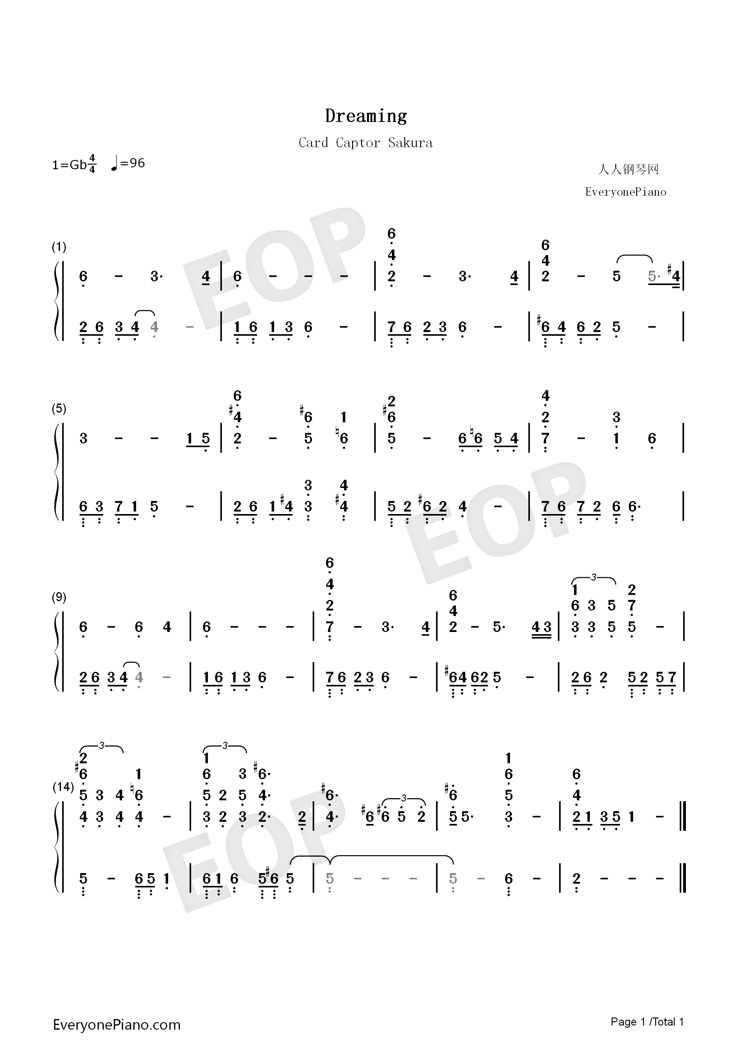 Dreaming钢琴简谱_Cardcaptor_Sakura演唱