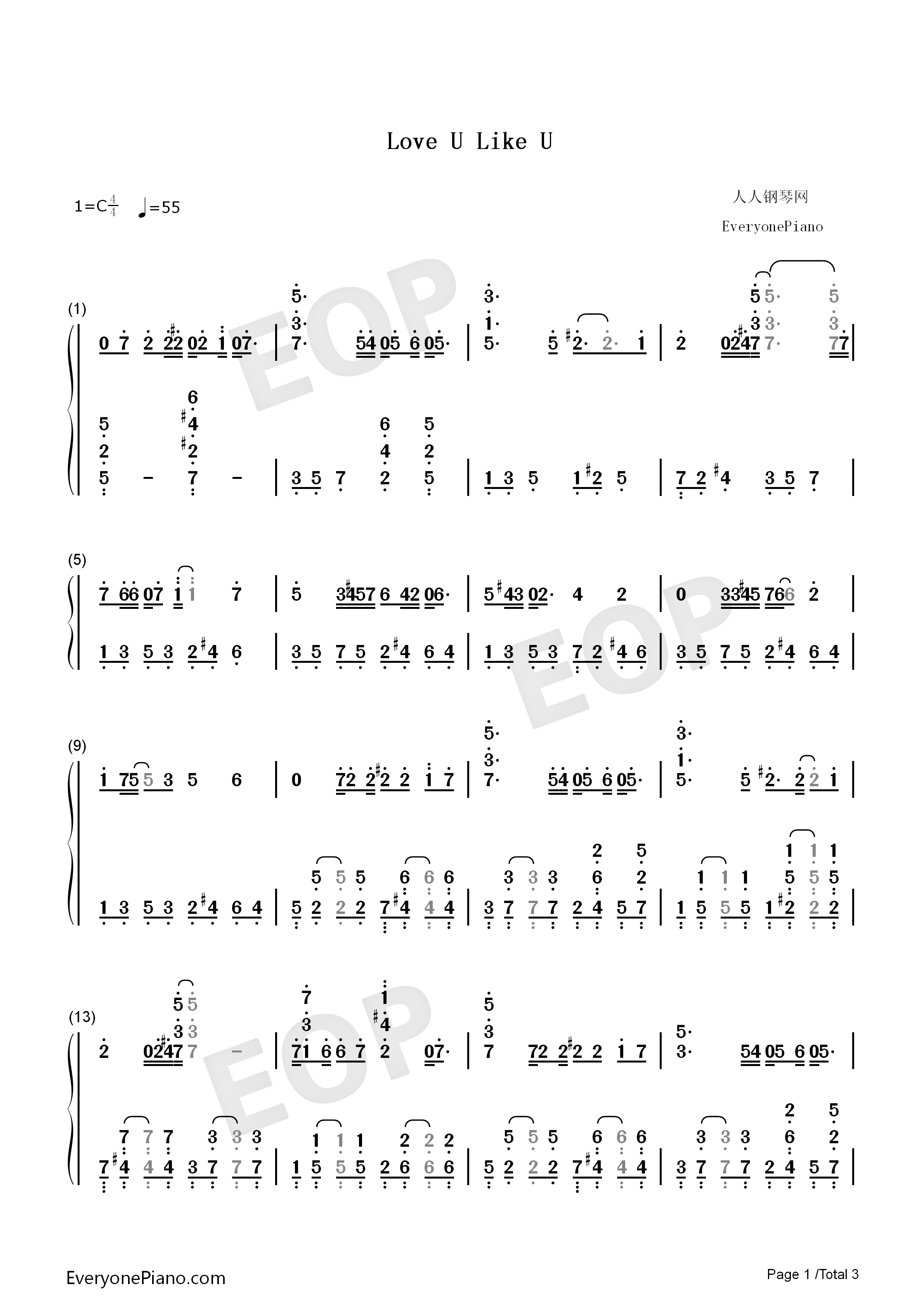 Love_U_Like_U钢琴简谱_金明洙__金艺林演唱