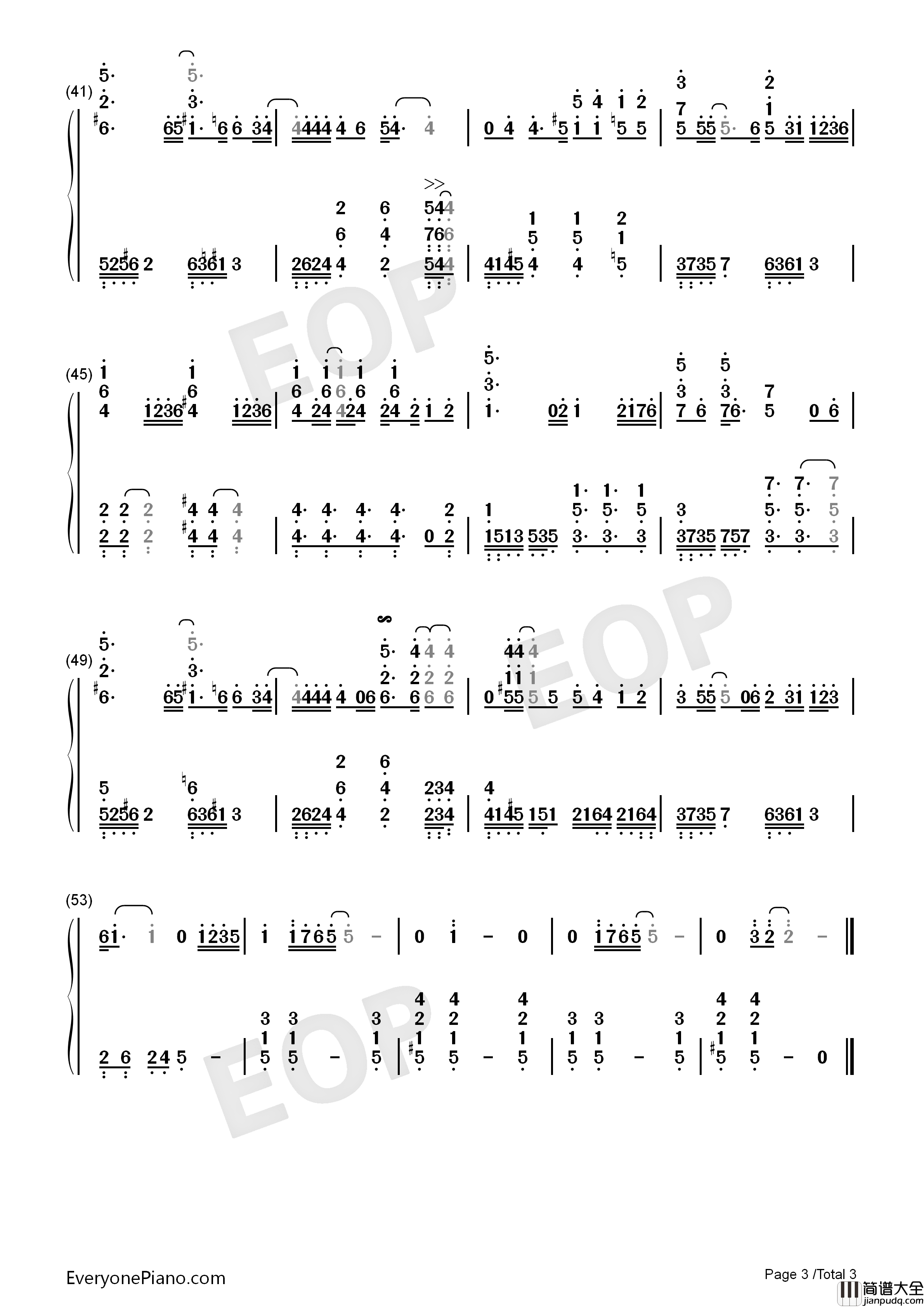 我不难过钢琴简谱_孙燕姿演唱