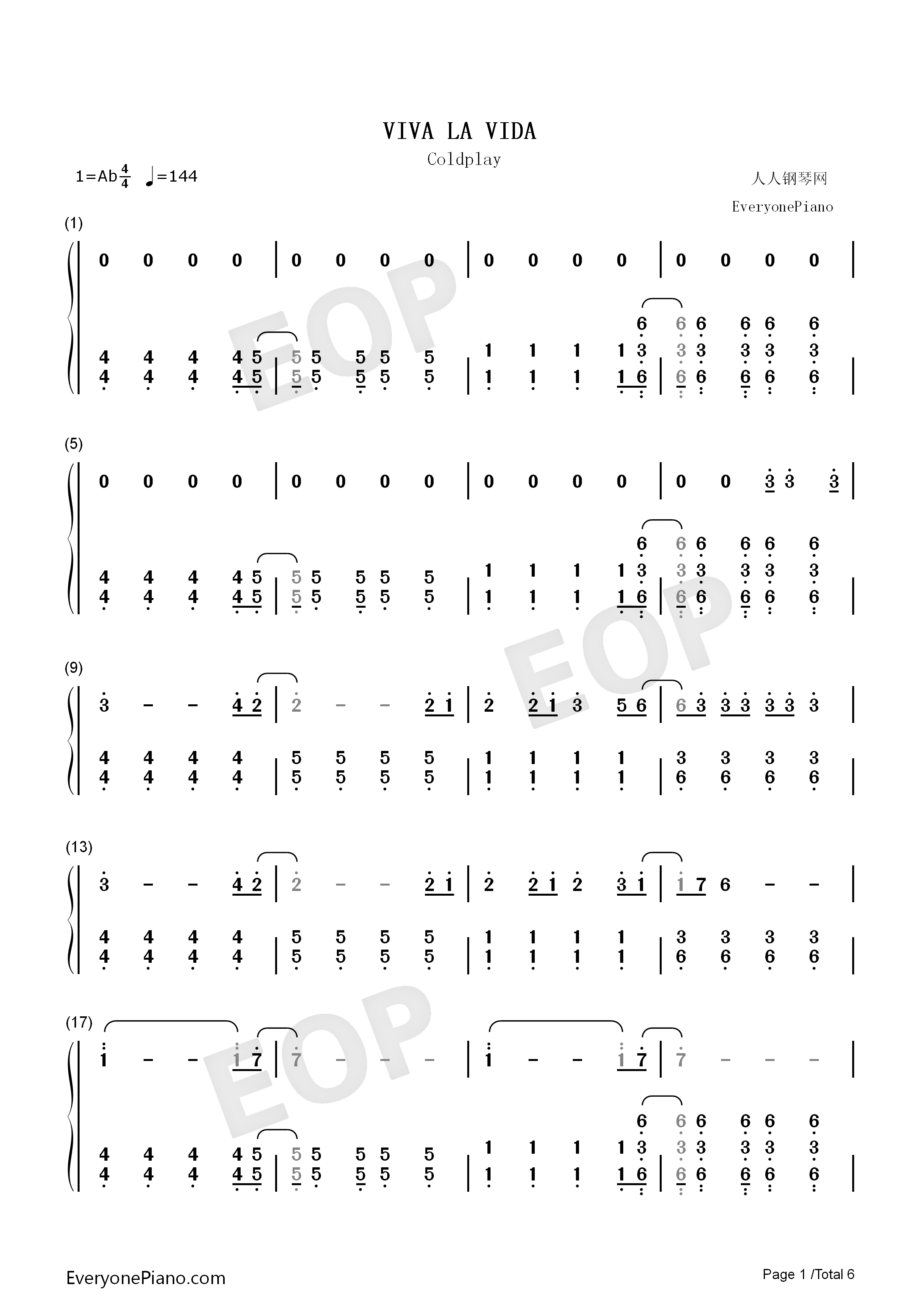 Viva_la_vida钢琴简谱_Coldplay演唱
