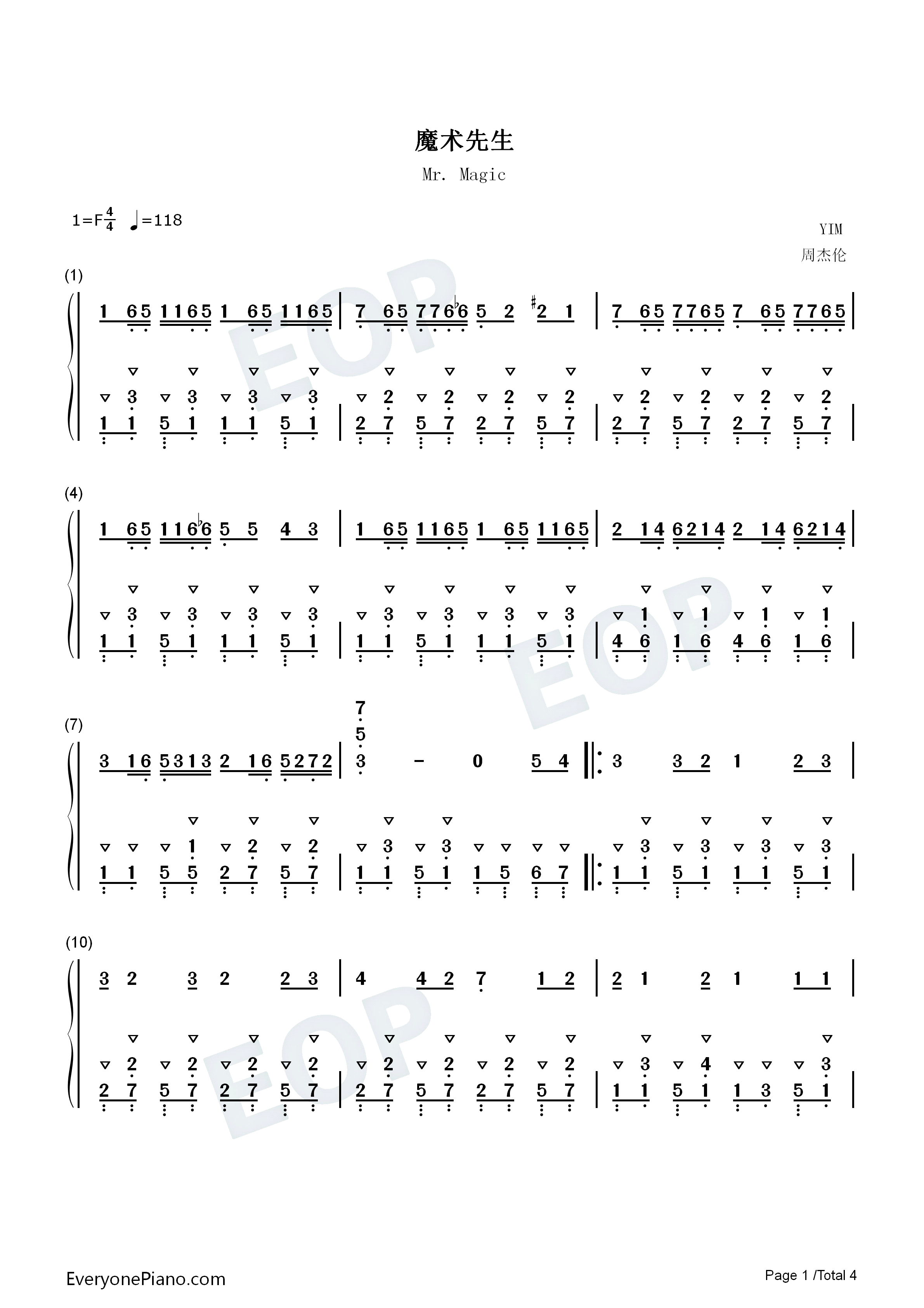 魔术先生钢琴简谱_周杰伦演唱