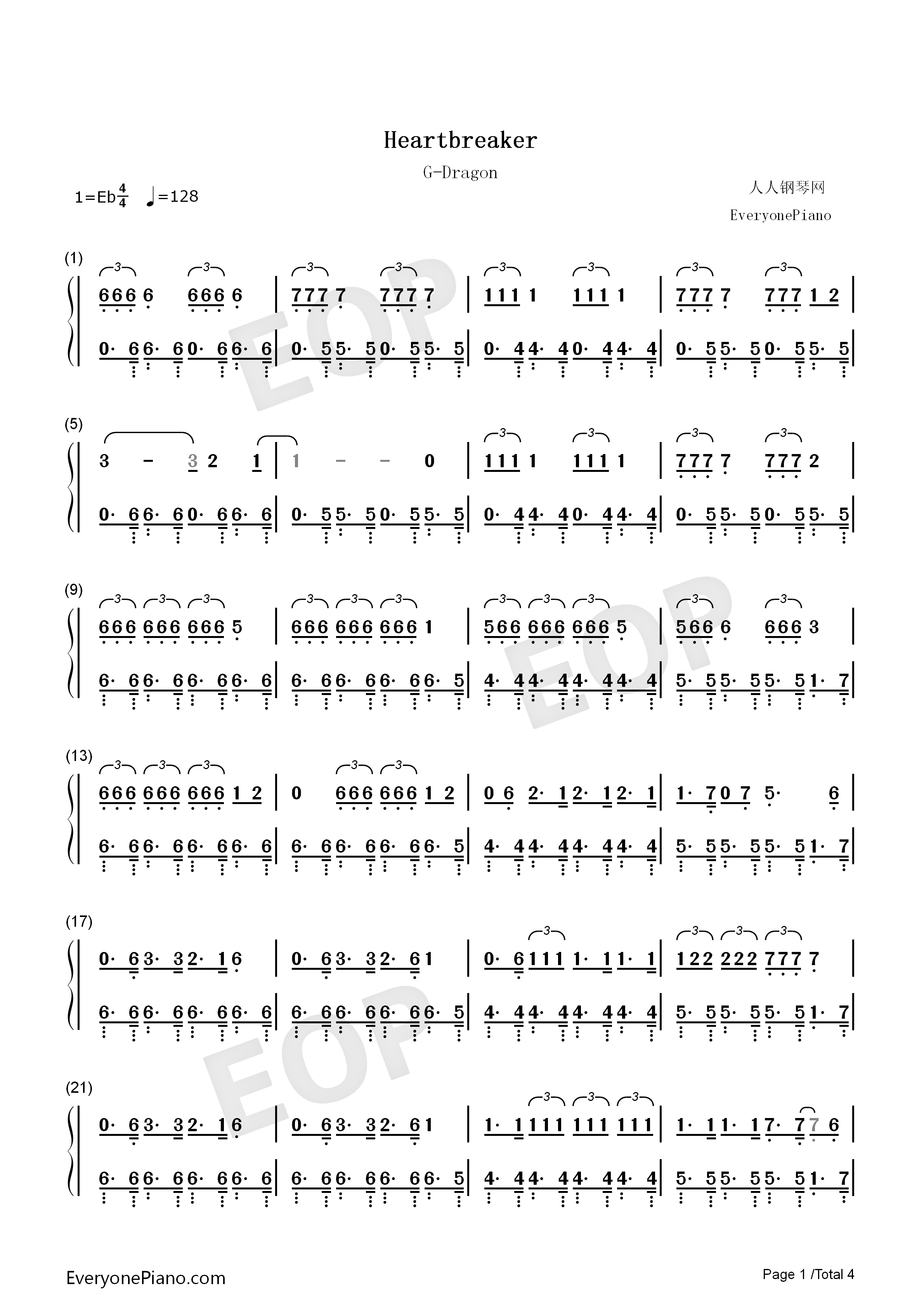 Heartbreaker钢琴简谱_G_dragon__权志龙演唱