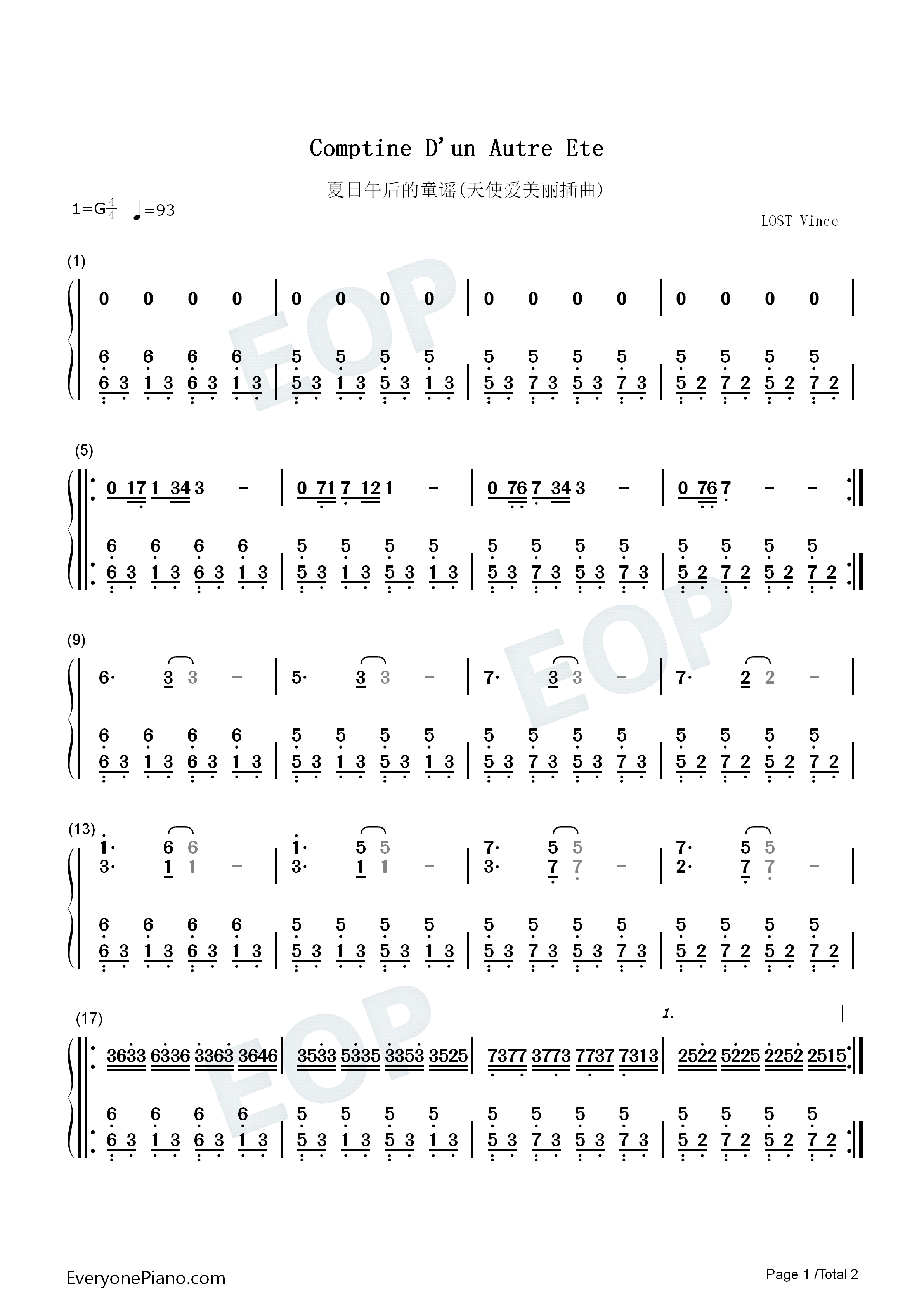 天使爱美丽钢琴简谱_Yann_Tiersen演唱