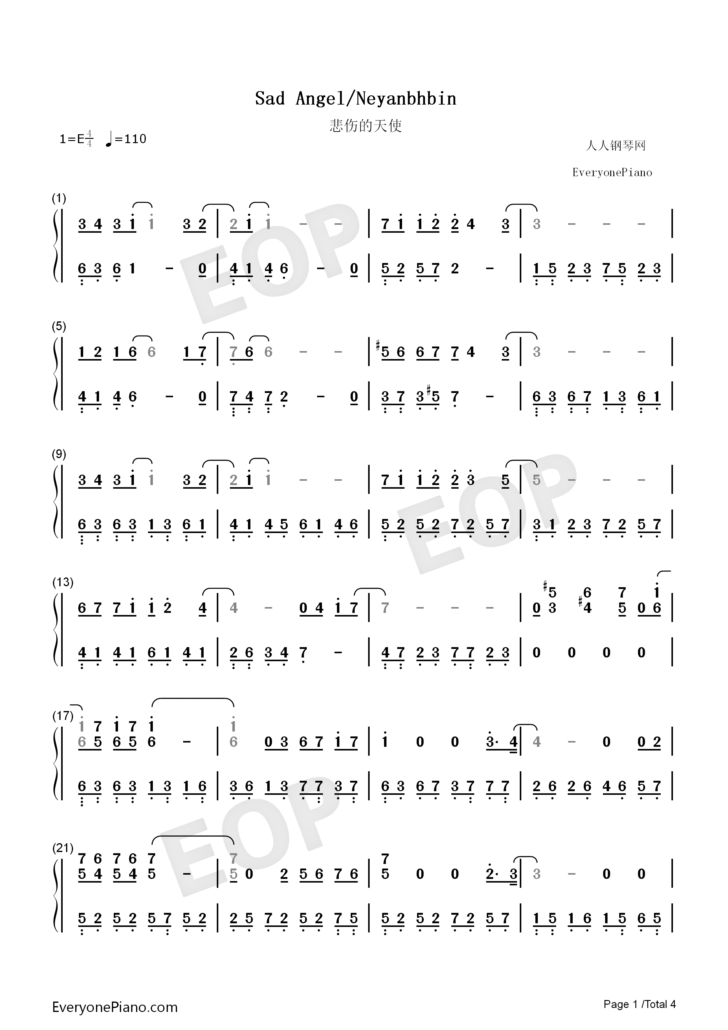 悲伤的天使钢琴简谱_伊戈尔·克鲁托伊演唱