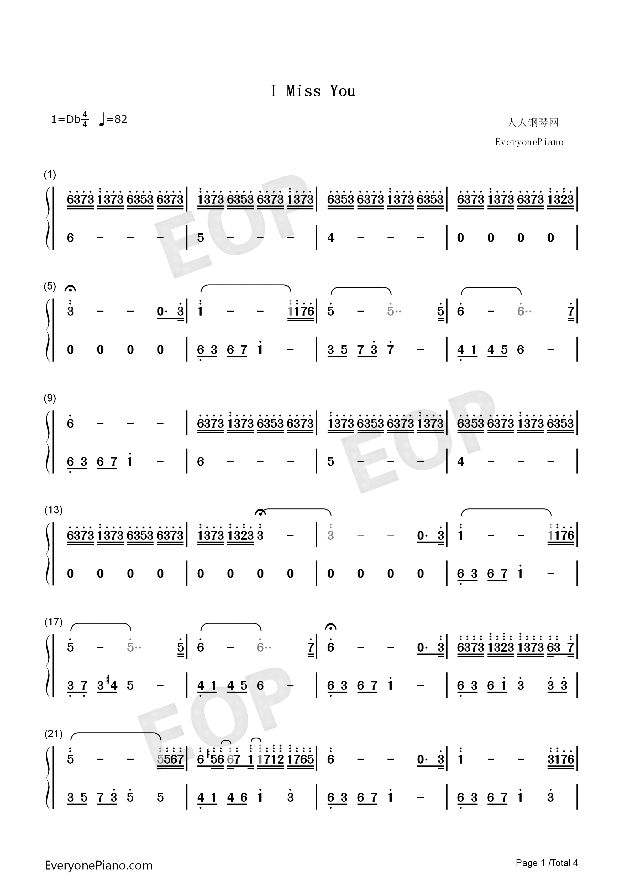 I_Miss_You钢琴简谱_The_Daydream演唱