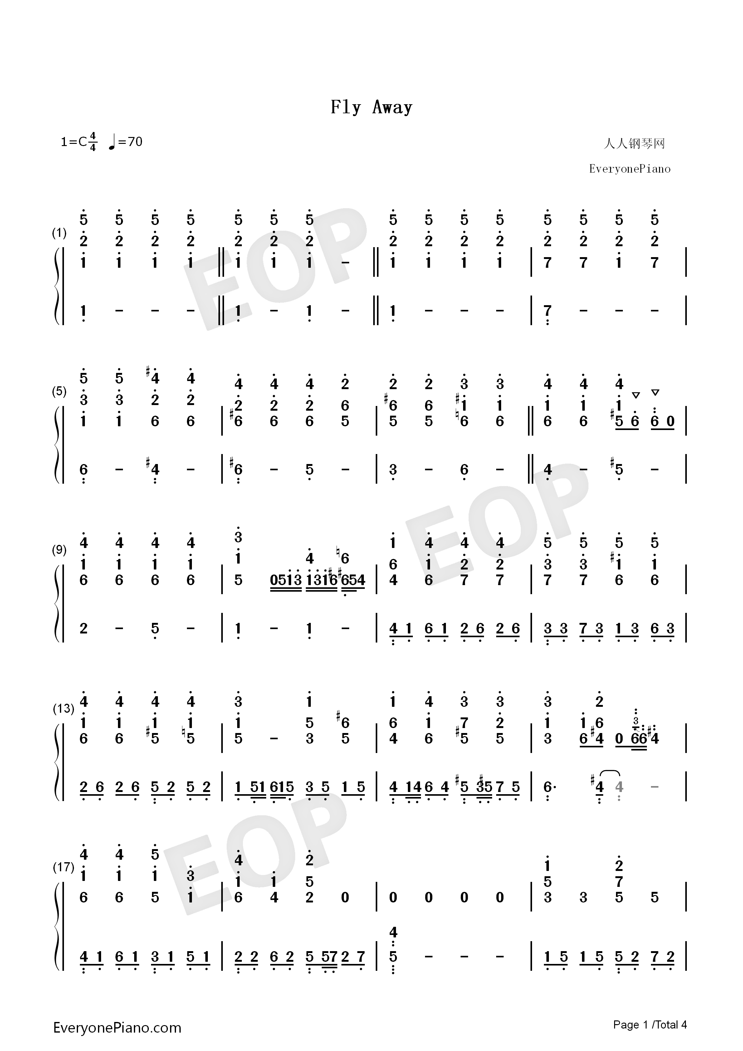 Fly_Away钢琴简谱_梁静茹演唱