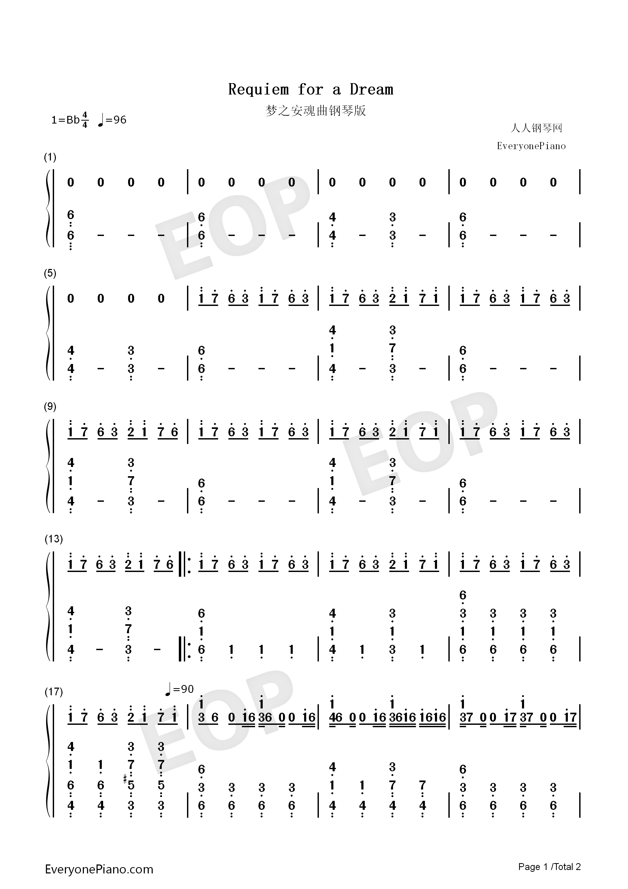 梦之安魂曲钢琴简谱_Clint_Mansell演唱