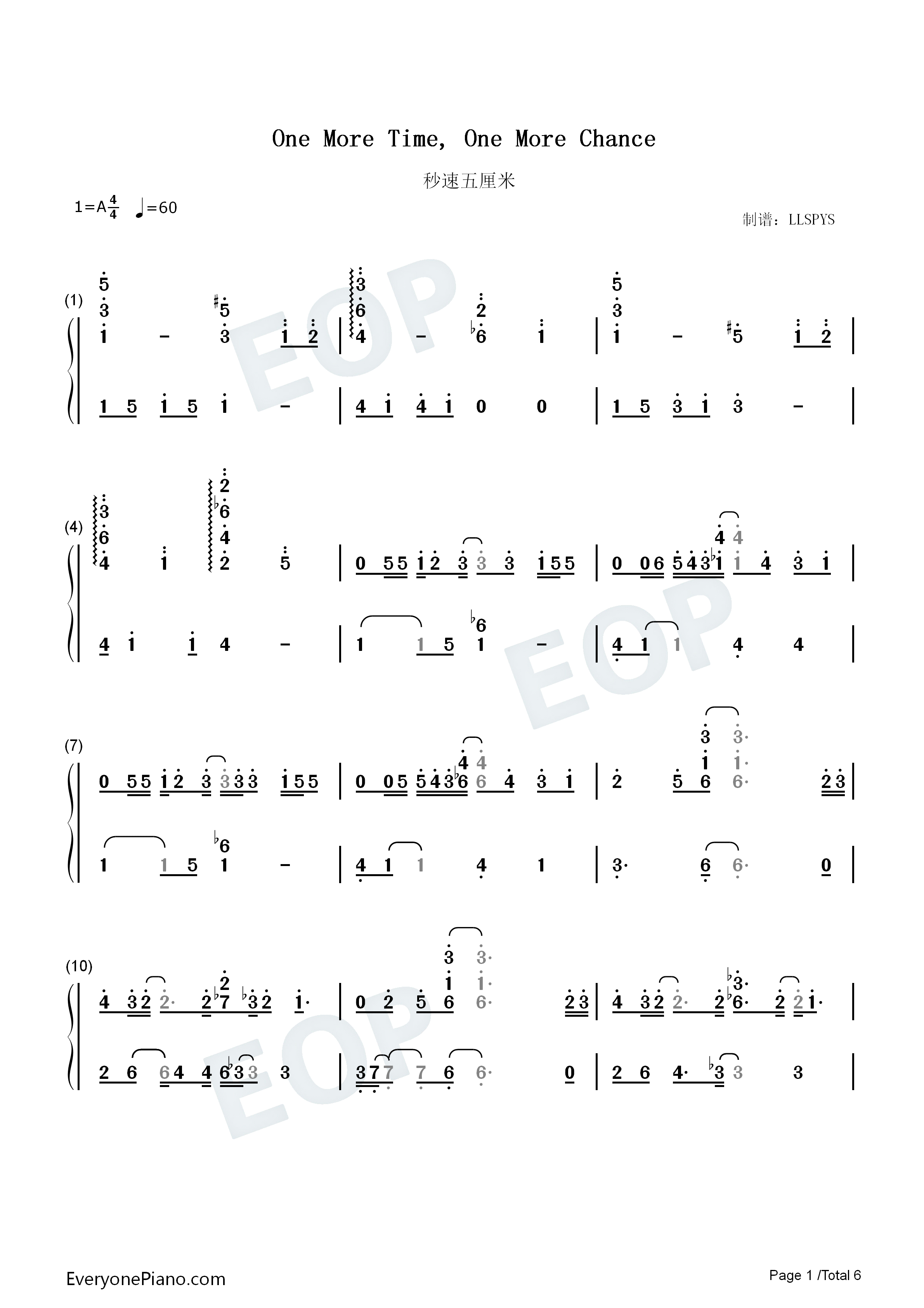 One_More_Time_One_More_Chance钢琴简谱_山崎将义__山崎まさよし演唱