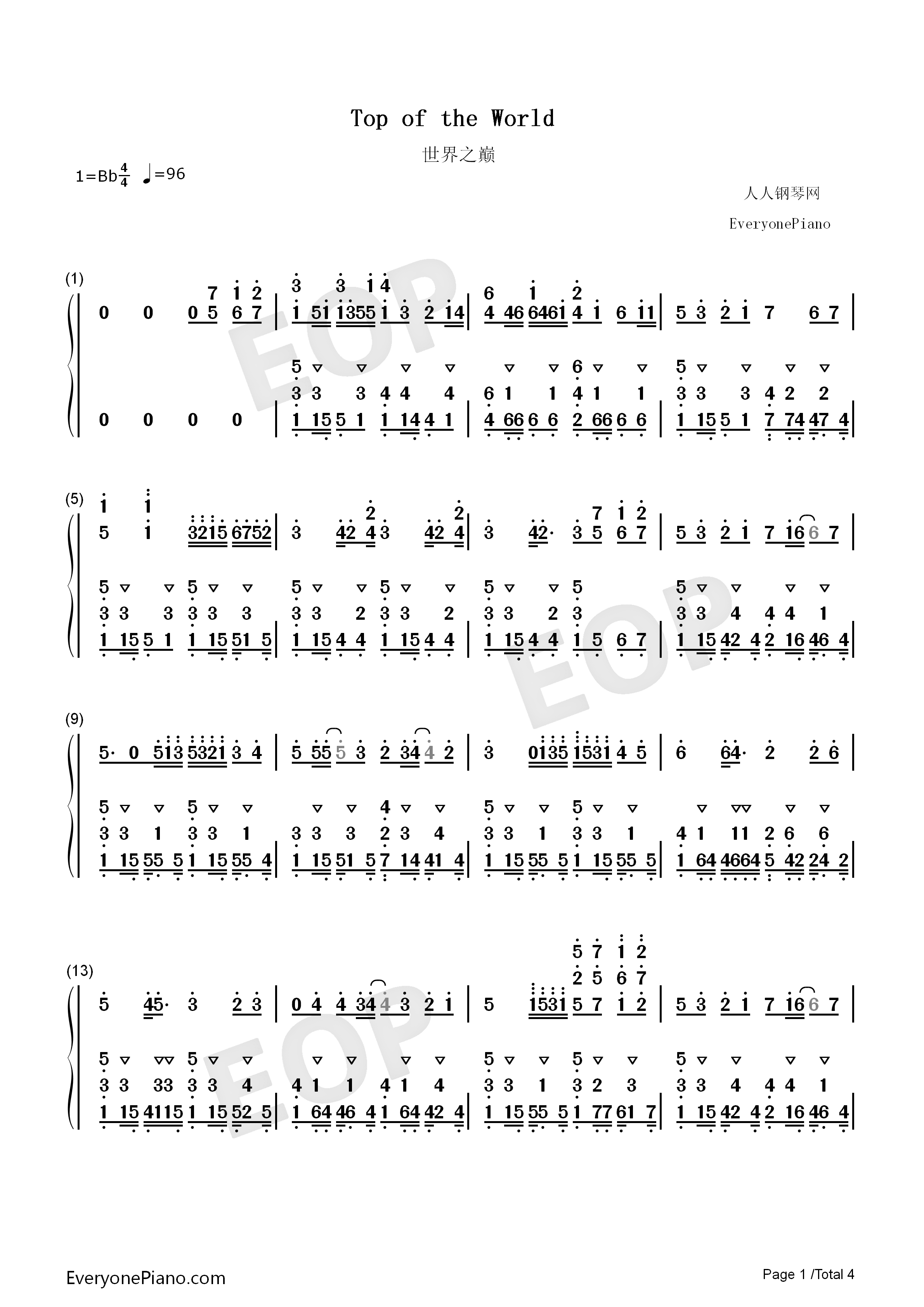 top_of_the_world钢琴简谱_卡伦卡朋特演唱