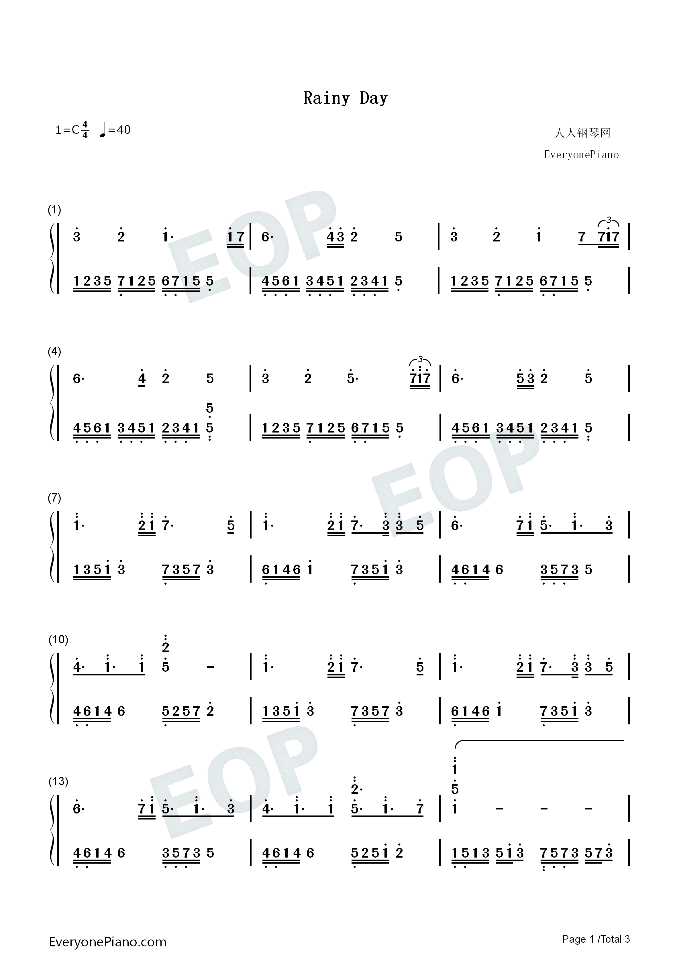 Rainy_Day钢琴简谱_未知演唱