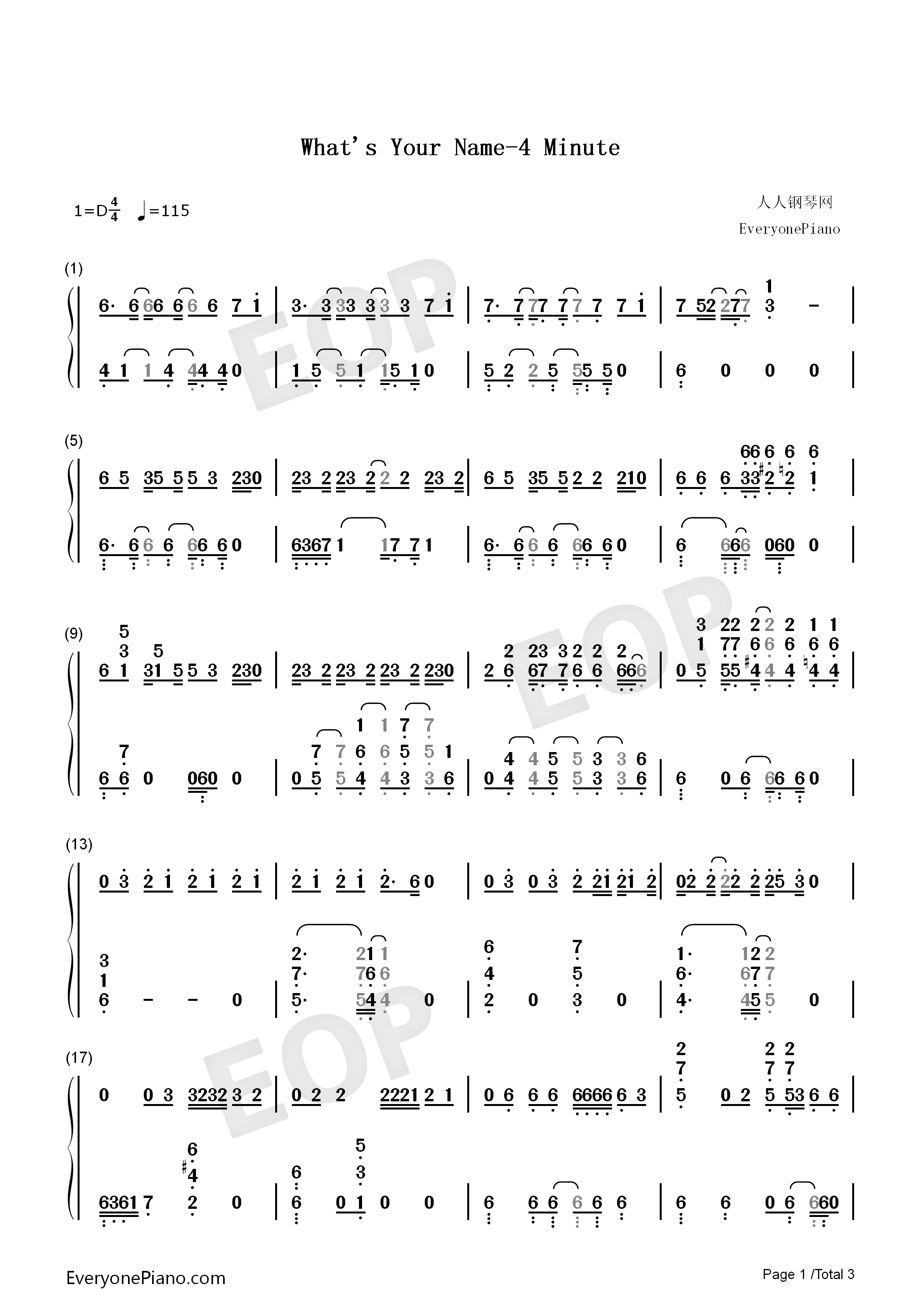 What's_your_name钢琴简谱_4MINUTE演唱