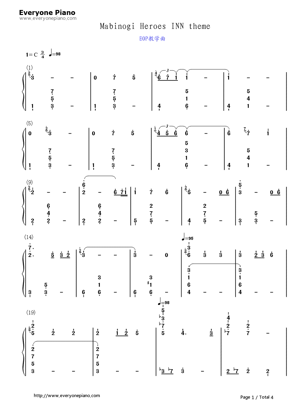 Mabinogi:Heroes主题曲钢琴简谱_未知演唱