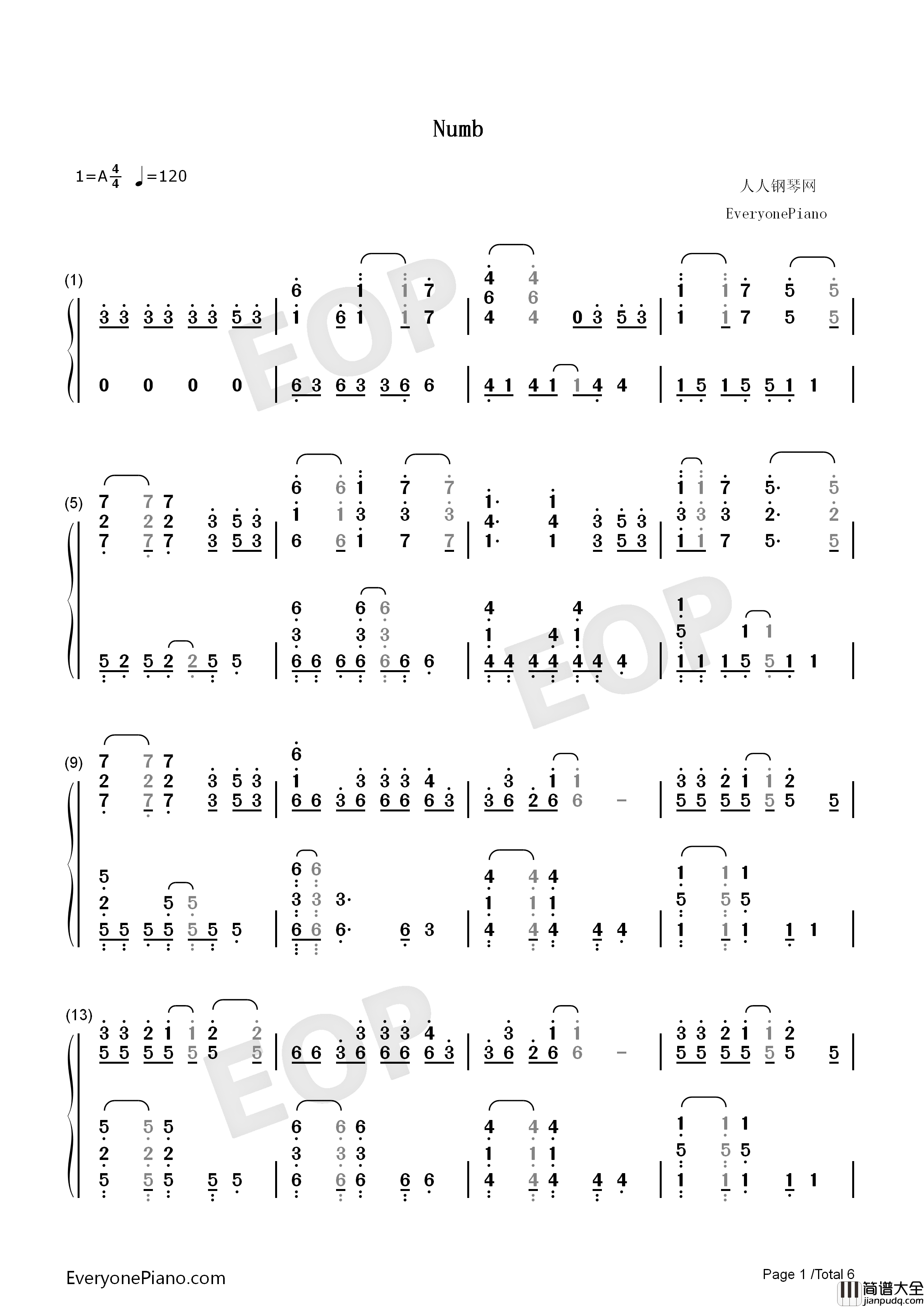 Numb摇滚版钢琴简谱_林肯公园演唱