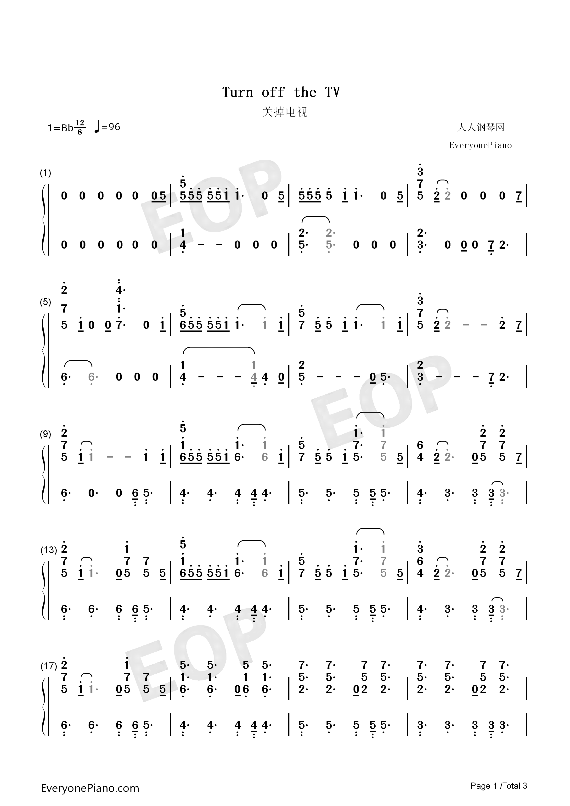 关掉电视钢琴简谱_Leessang演唱