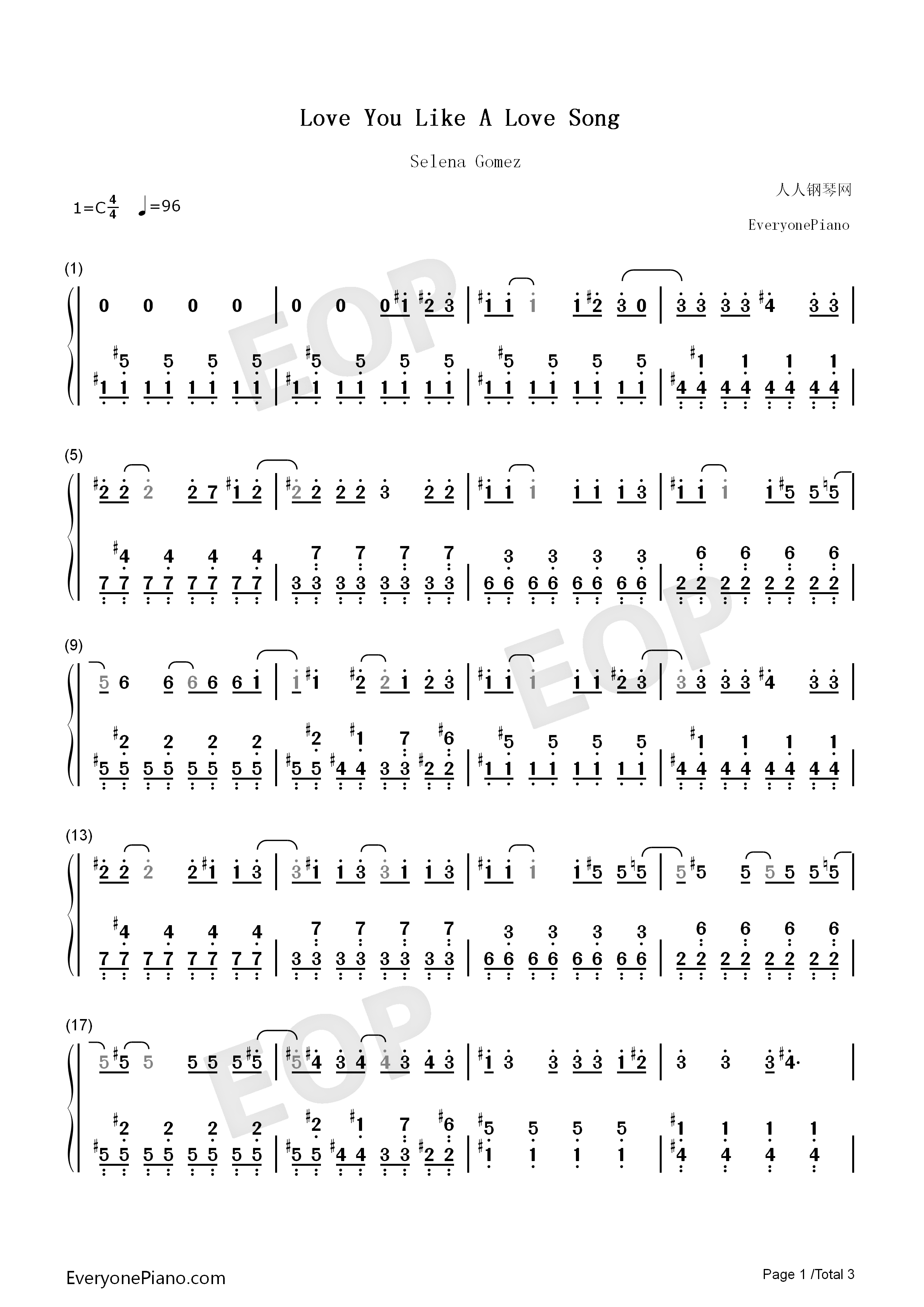 Love_You_Like_A_Love_Song钢琴简谱_赛琳娜•戈麦斯演唱