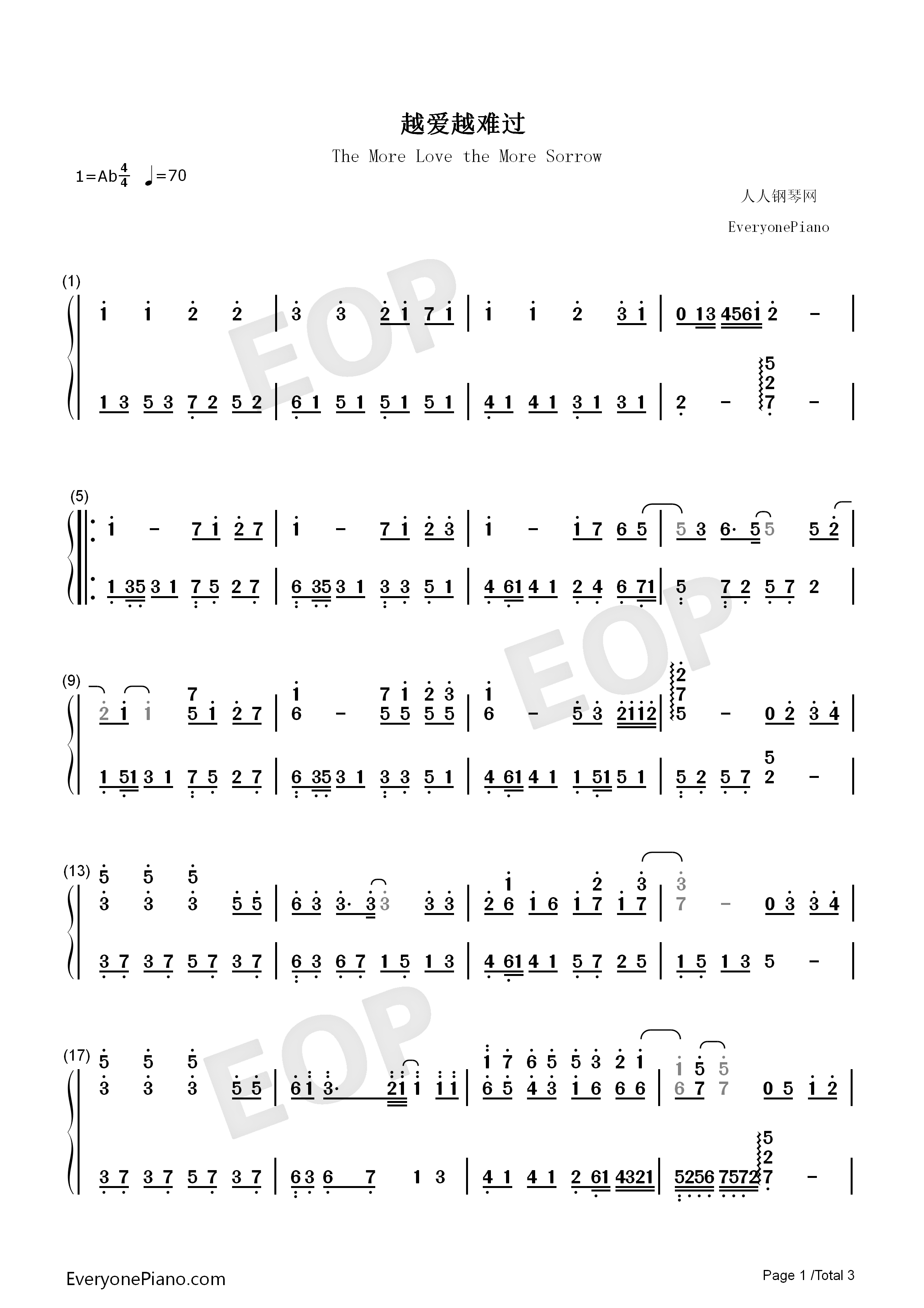 越爱越难过钢琴简谱_吴克群演唱