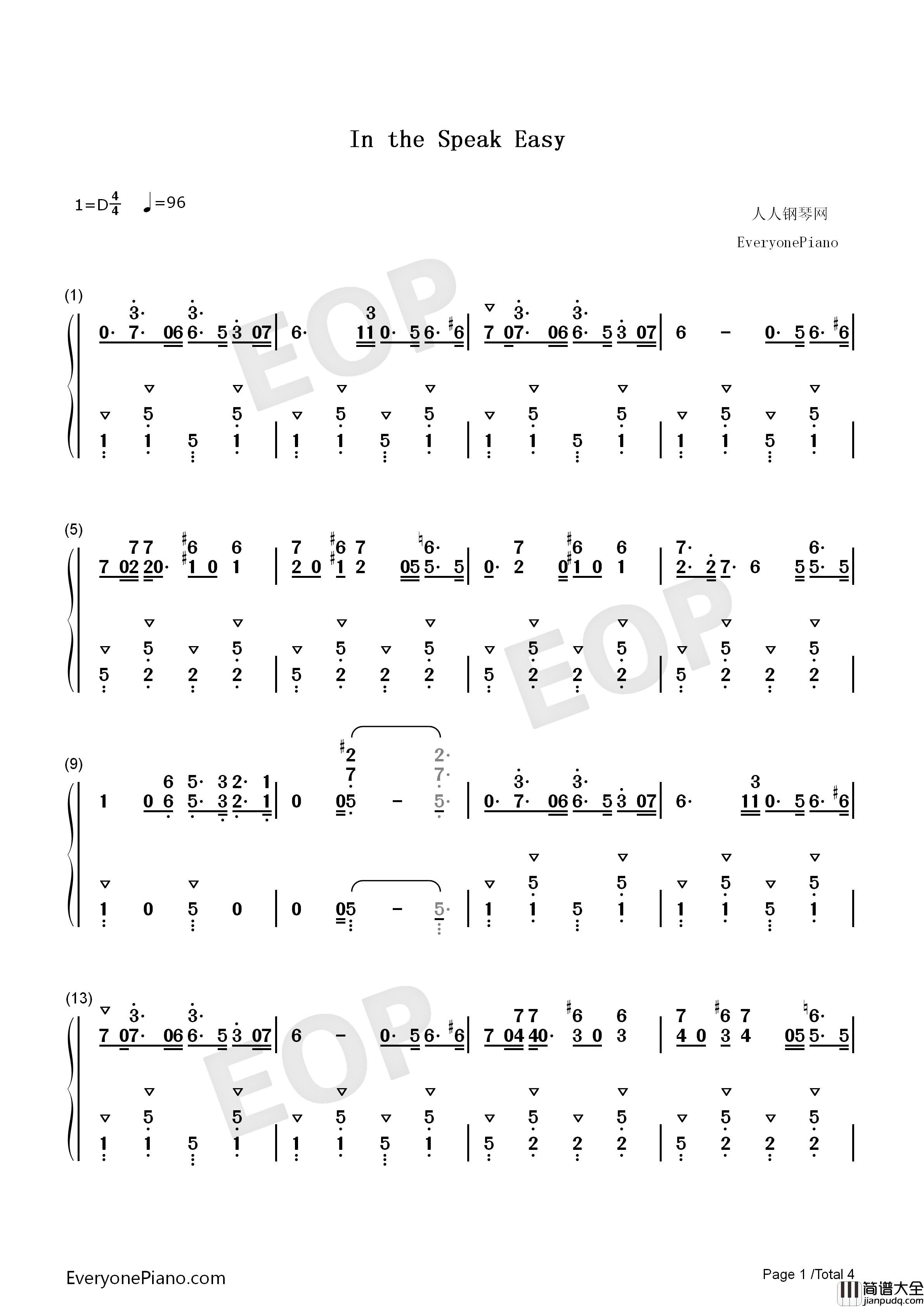 In_the_Speak_Easy钢琴简谱_Yoshimori_Makoto演唱