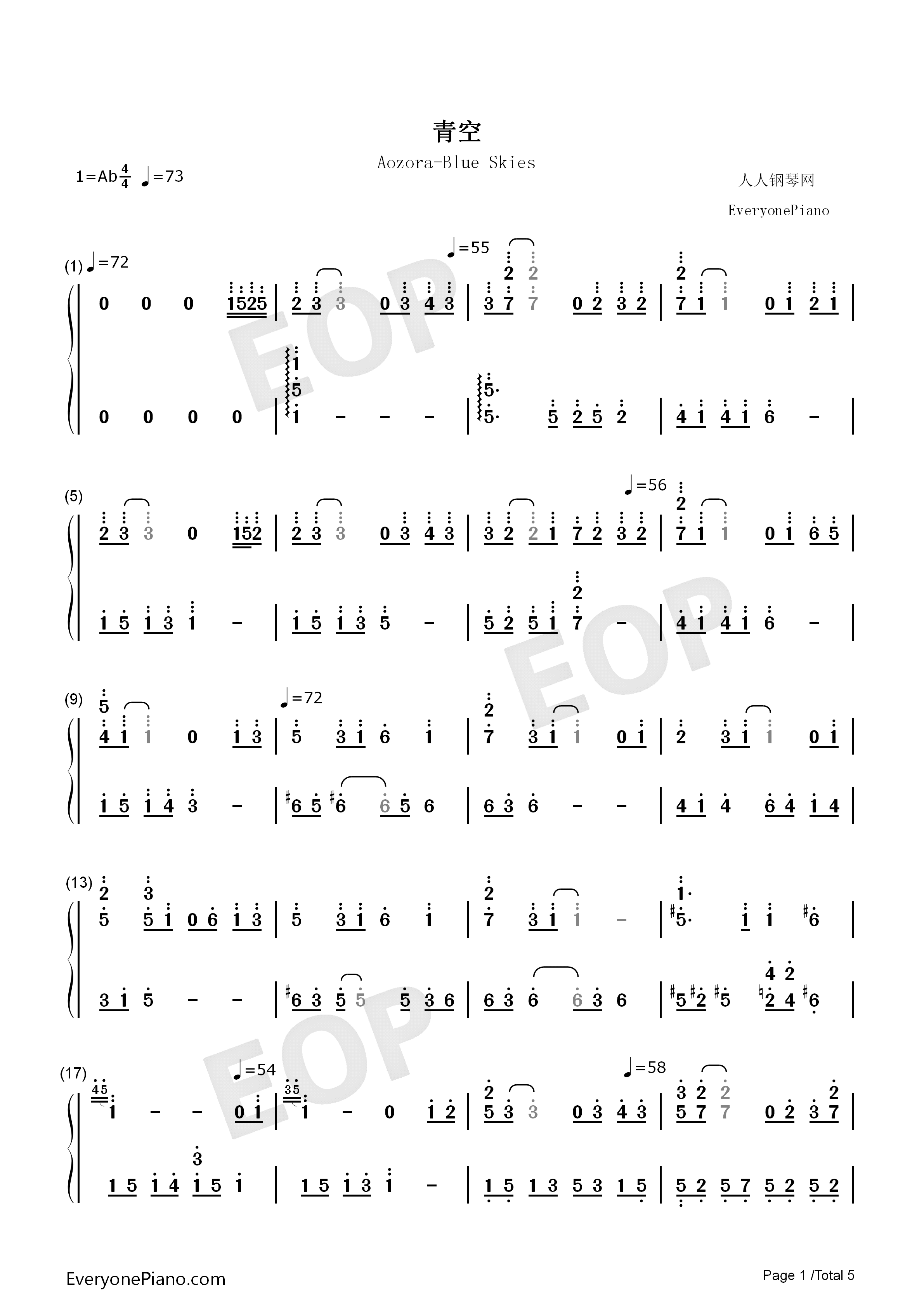 青空钢琴简谱_lia演唱