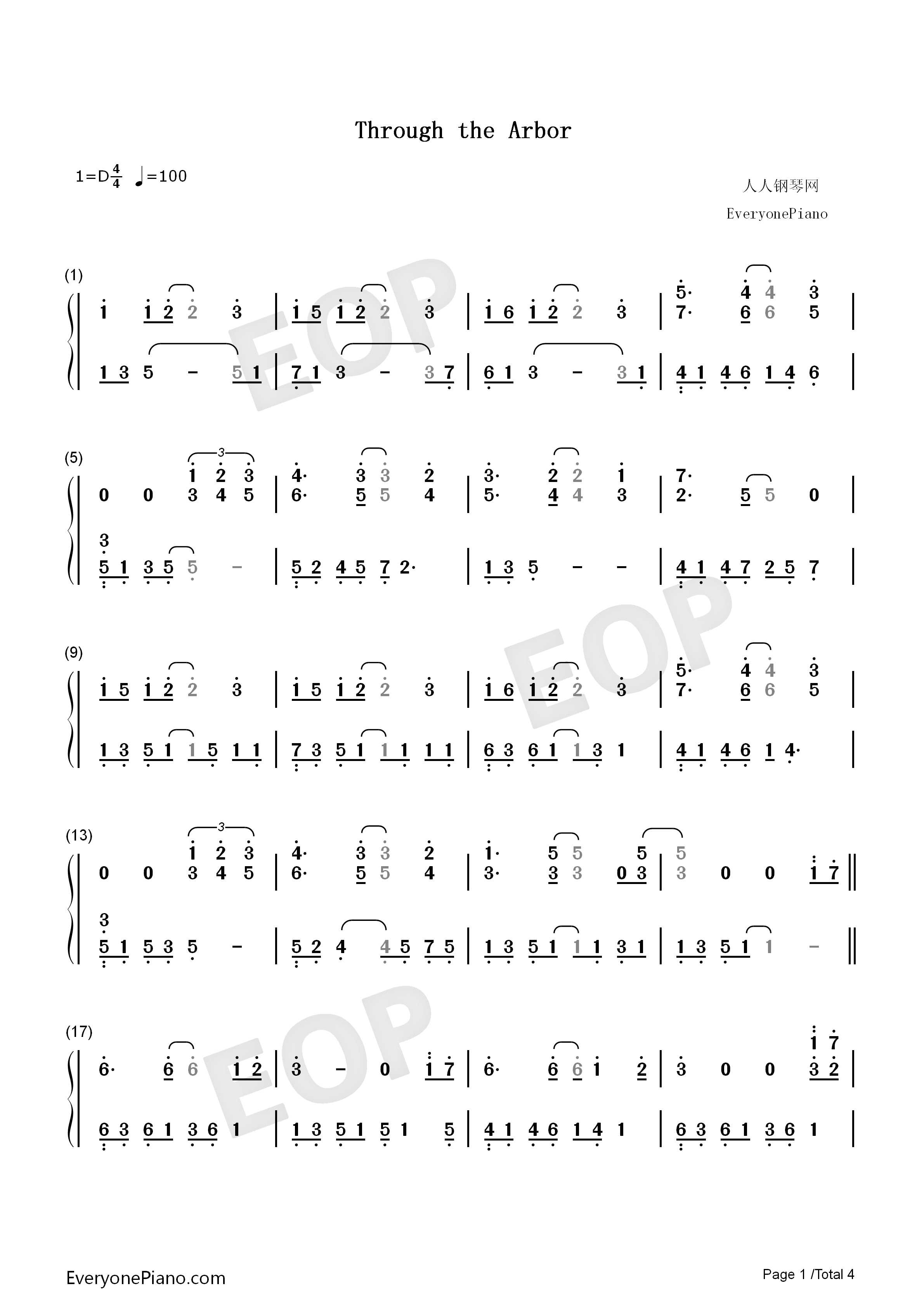 Through_the_Arbor钢琴简谱_Kevin_Kern__凯文科恩演唱