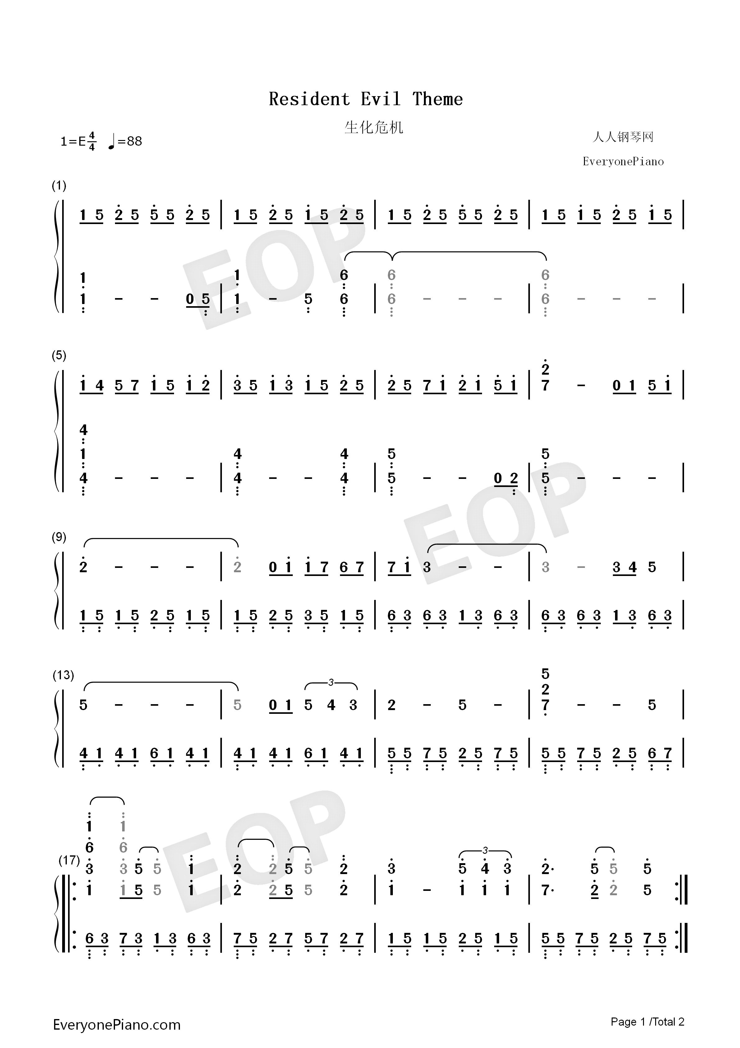 游戏_生化危机_片尾曲钢琴简谱_CAPCOM演唱
