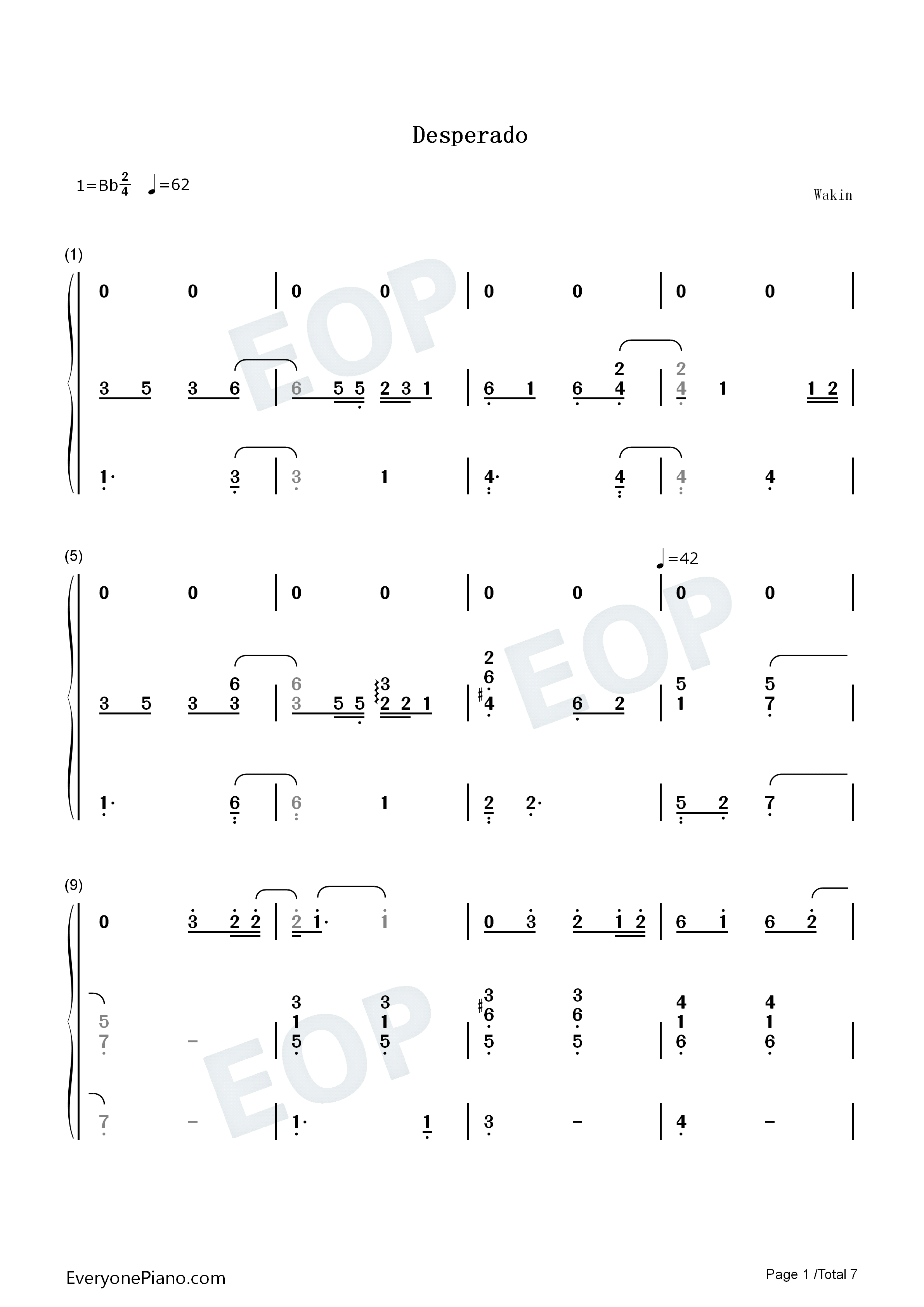 Desperado钢琴简谱_老鹰乐队演唱