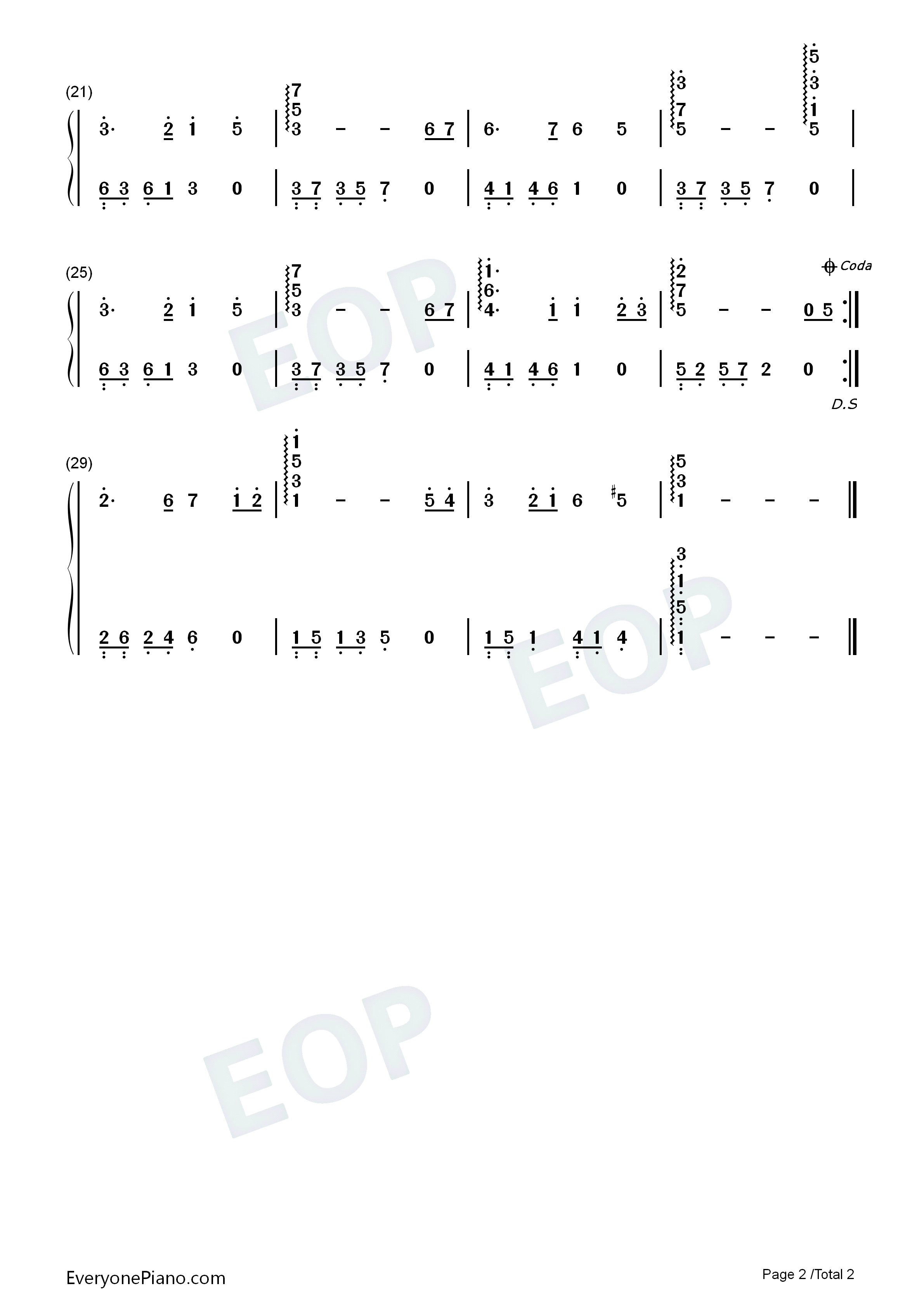 月亮代表我的心五线谱、简谱对应版钢琴简谱_邓丽君演唱