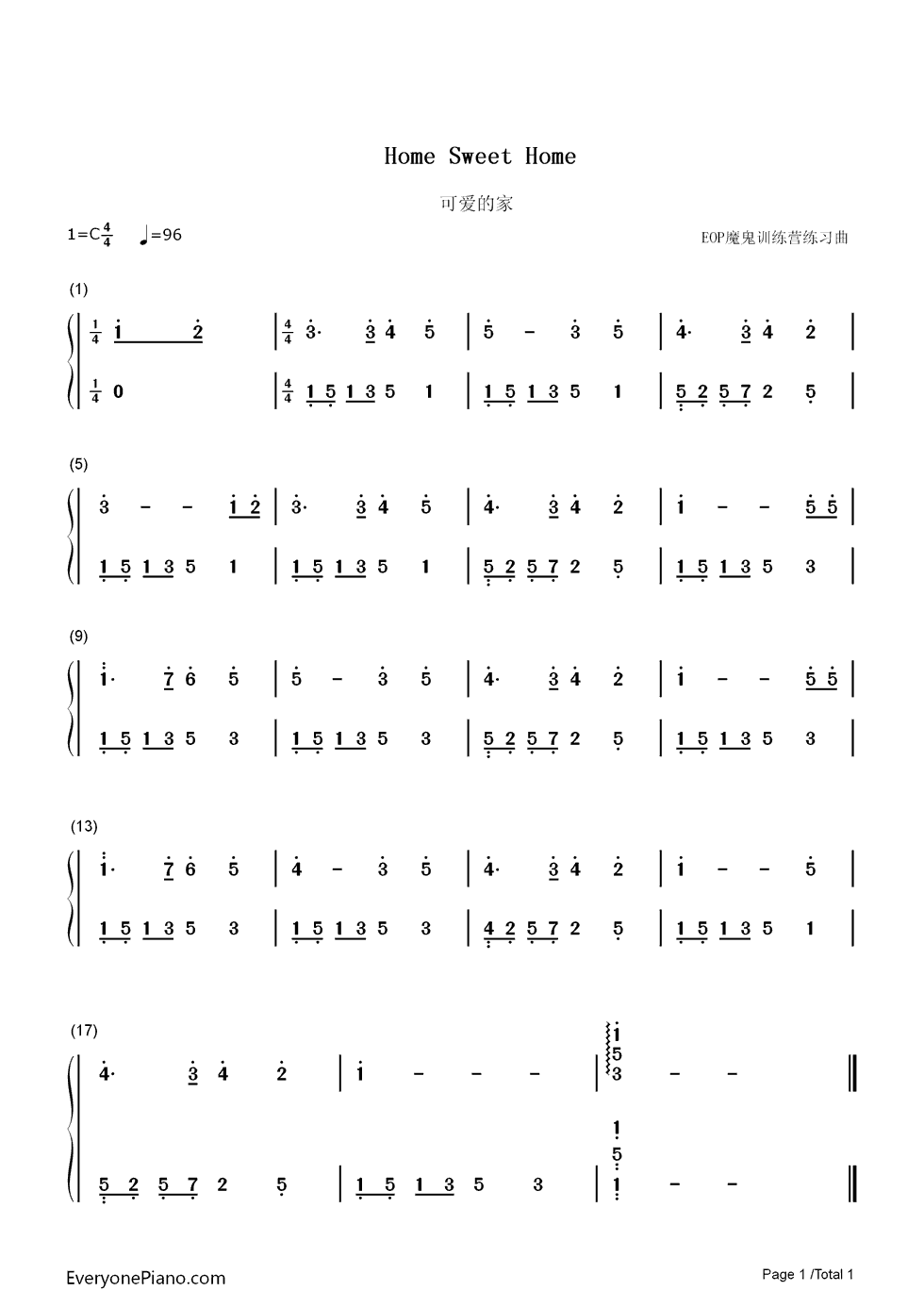 可爱的家钢琴简谱_Sir_Henry_Bishop演唱