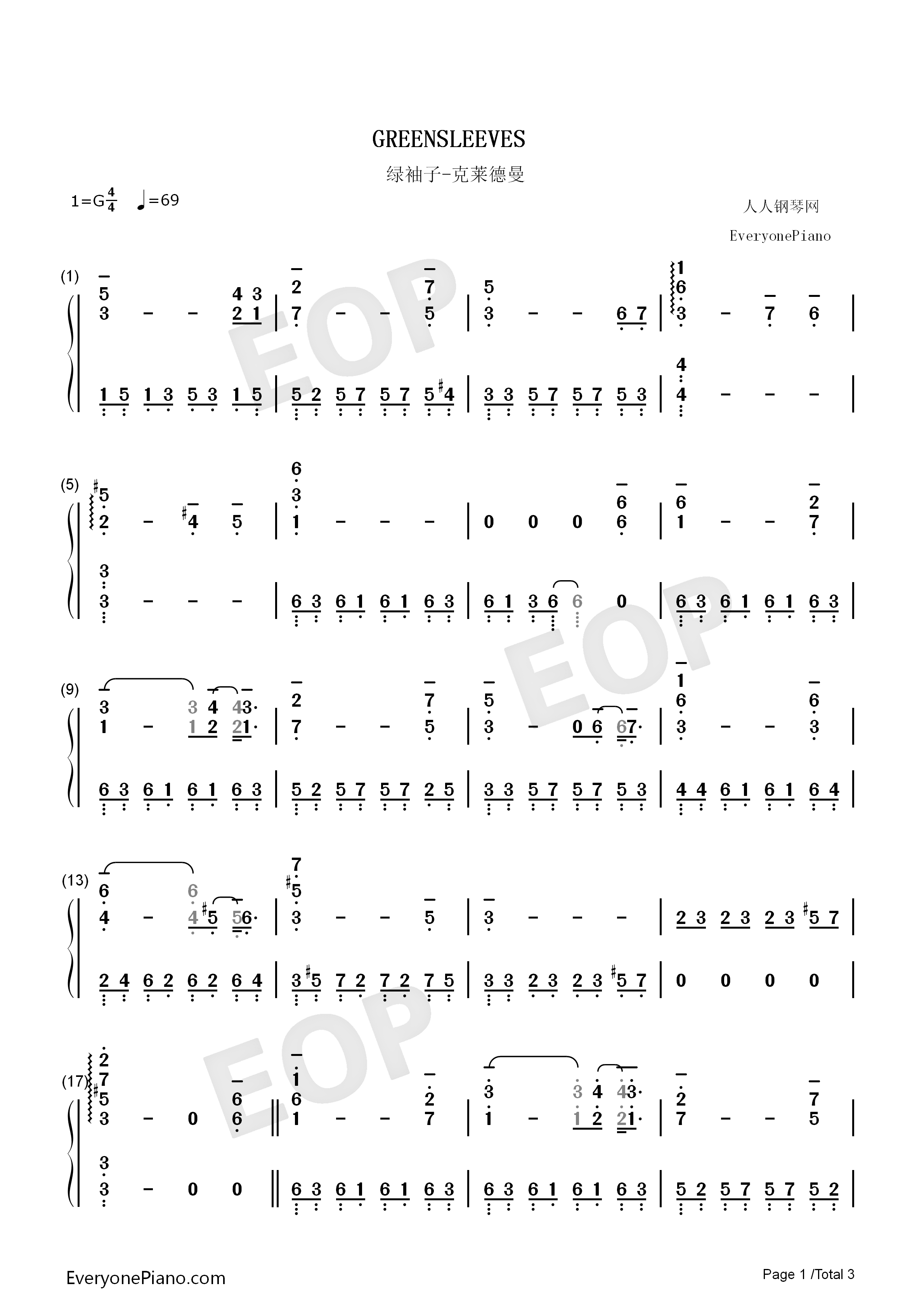 绿袖子钢琴简谱_英国民歌演唱