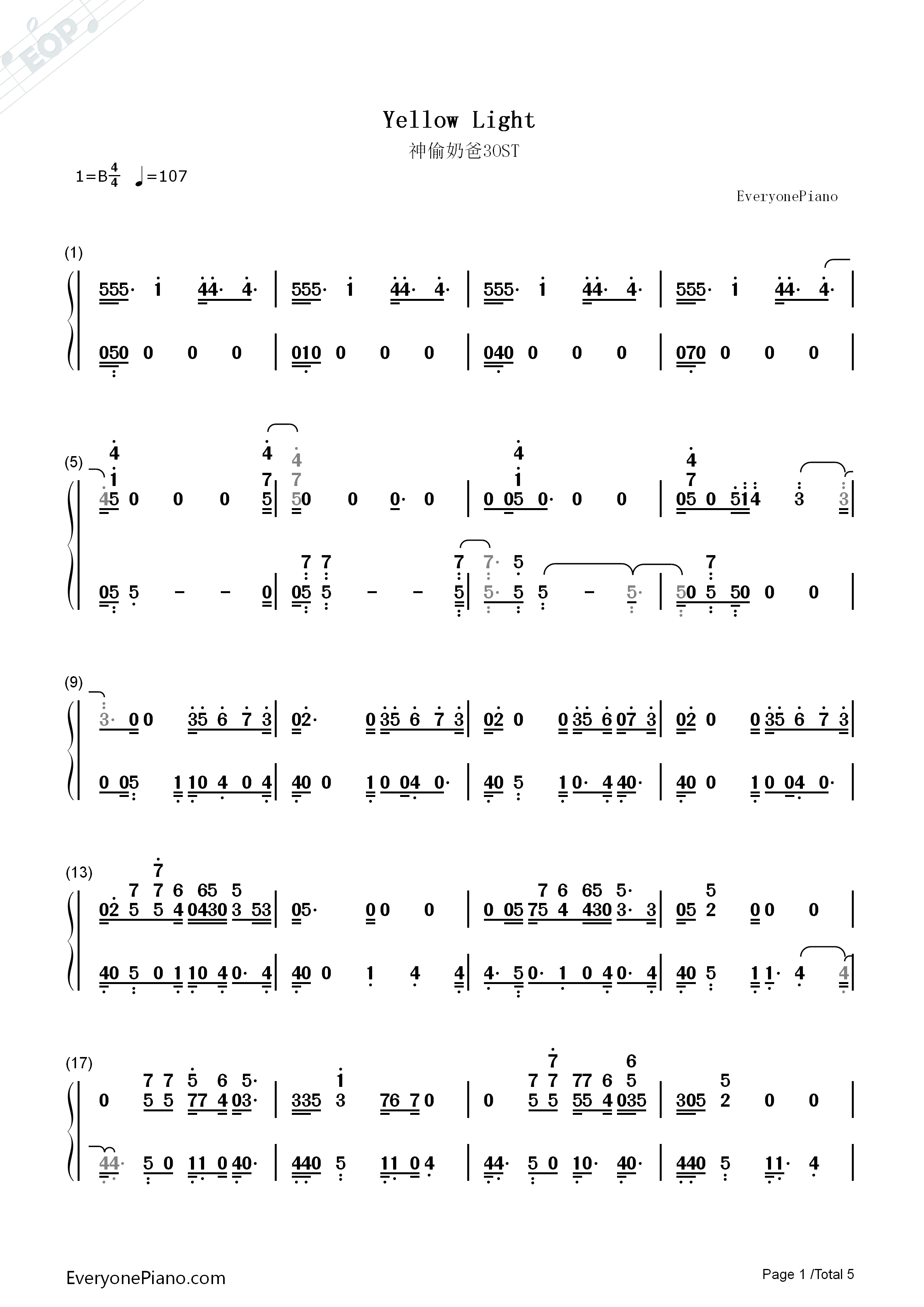 Yellow_Light钢琴简谱_Pharrell_Williams演唱