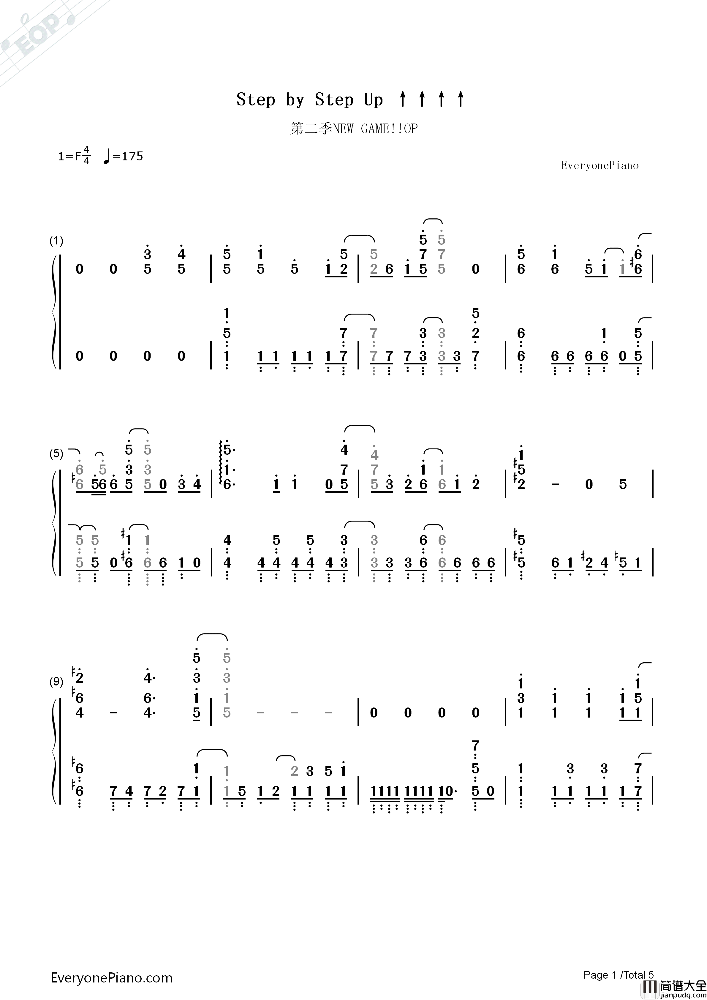 Step_by_Step_Up钢琴简谱_Fourfolium演唱