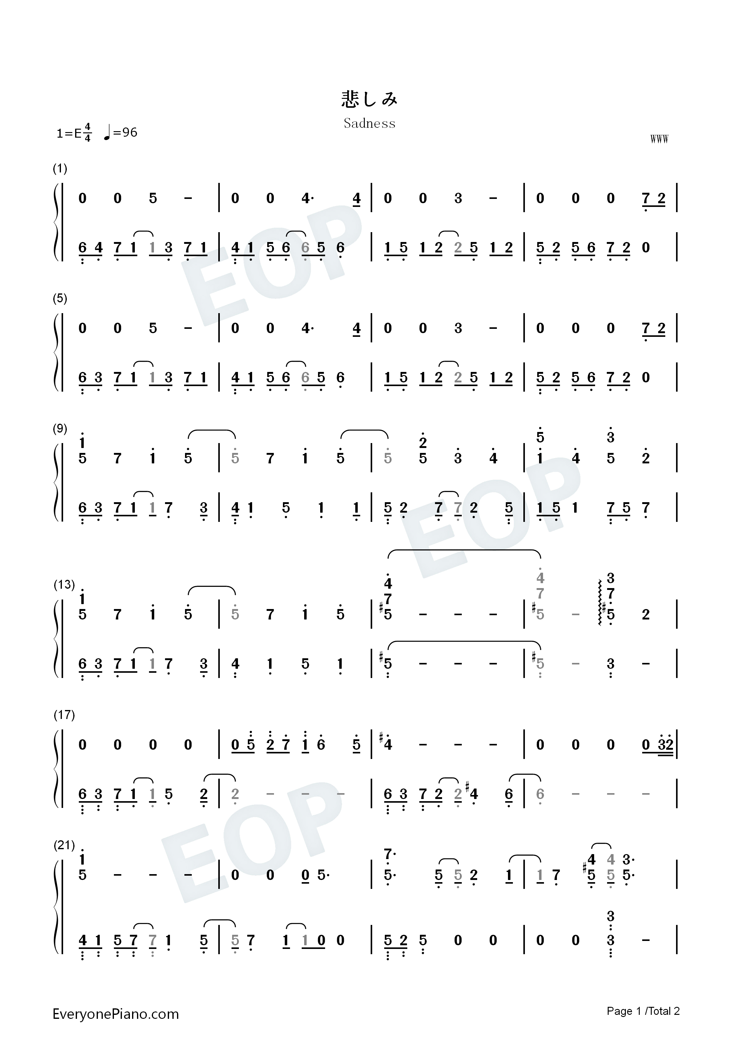 悲伤钢琴简谱_Ryo演唱