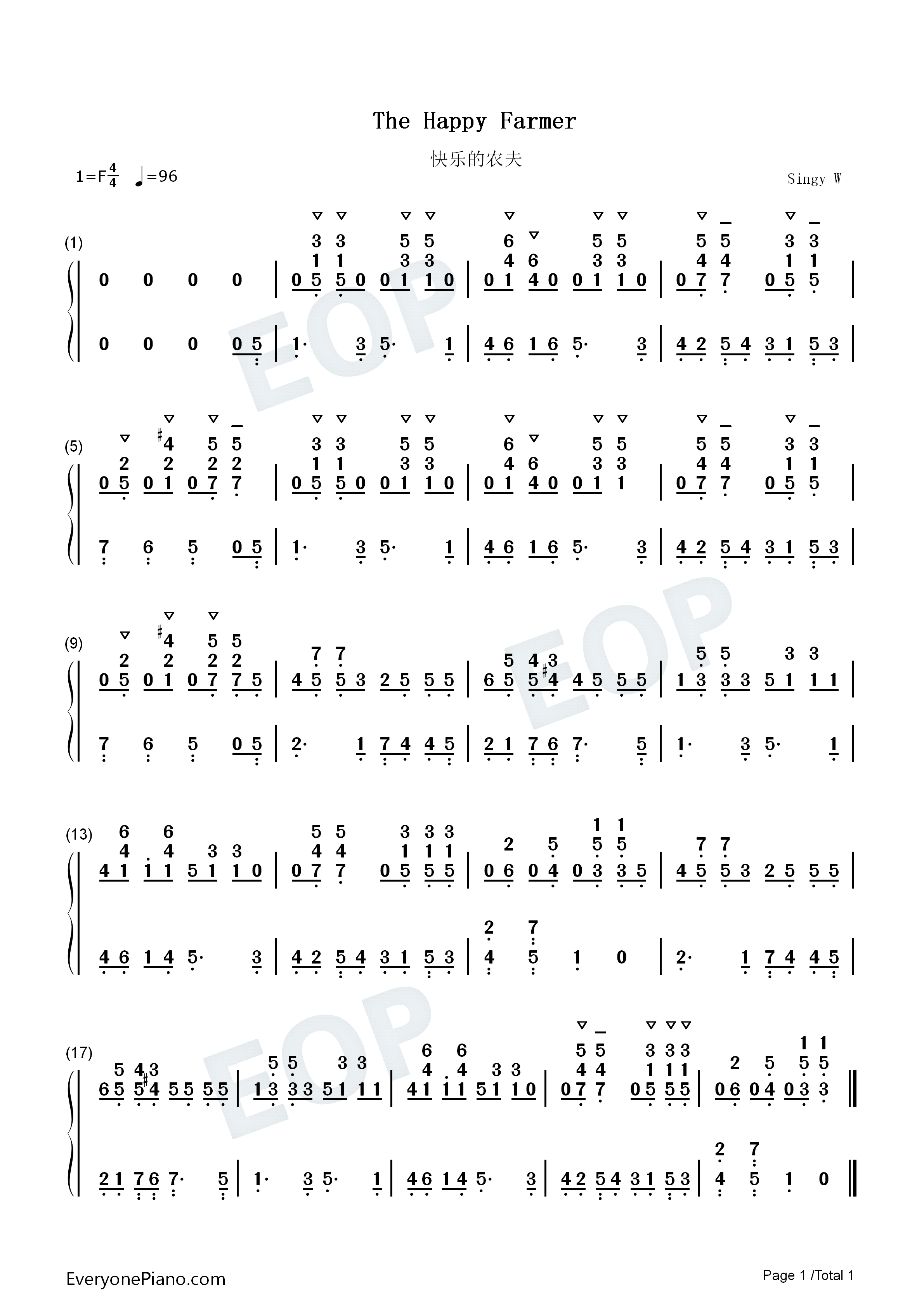 快乐的农夫钢琴简谱_舒曼_Schumann演唱