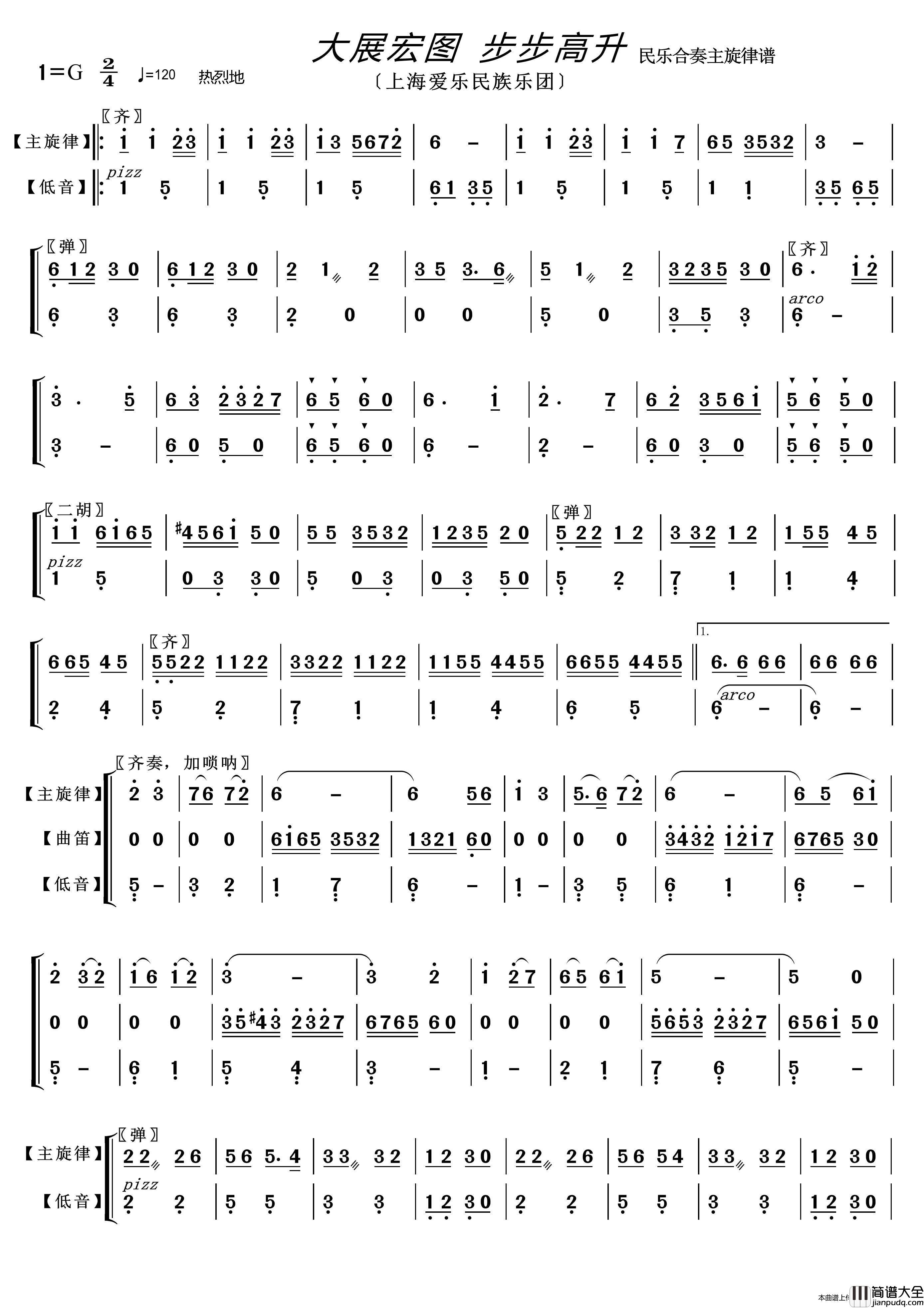 大展鸿图步步高升（〔民乐合奏主旋律谱〕）简谱_上海爱乐民族乐团演唱_根据mp3录制制作曲谱