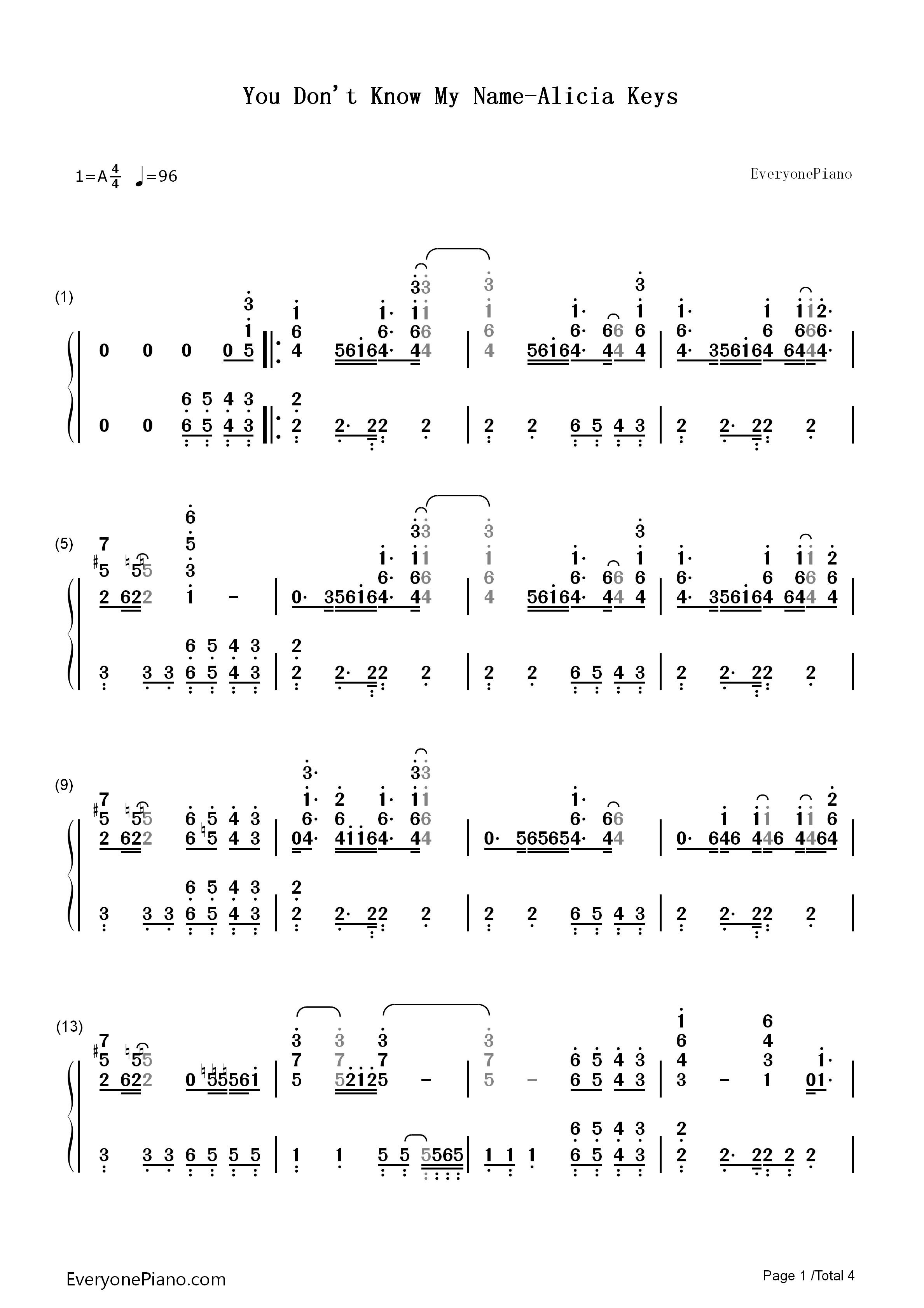 You_Don't_Know_My_Name钢琴简谱_Alicia_Keys演唱
