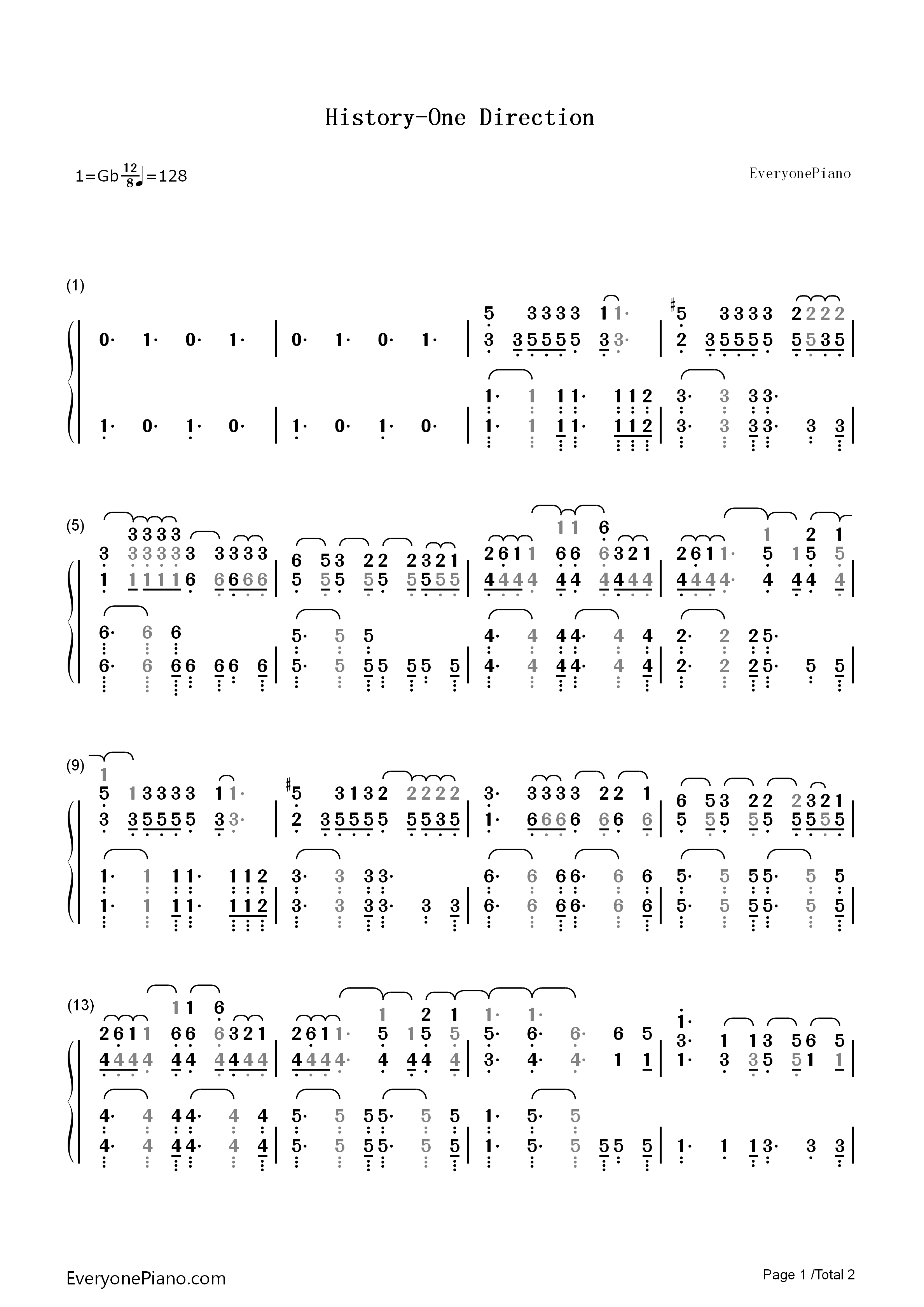 History钢琴简谱_One_Direction演唱