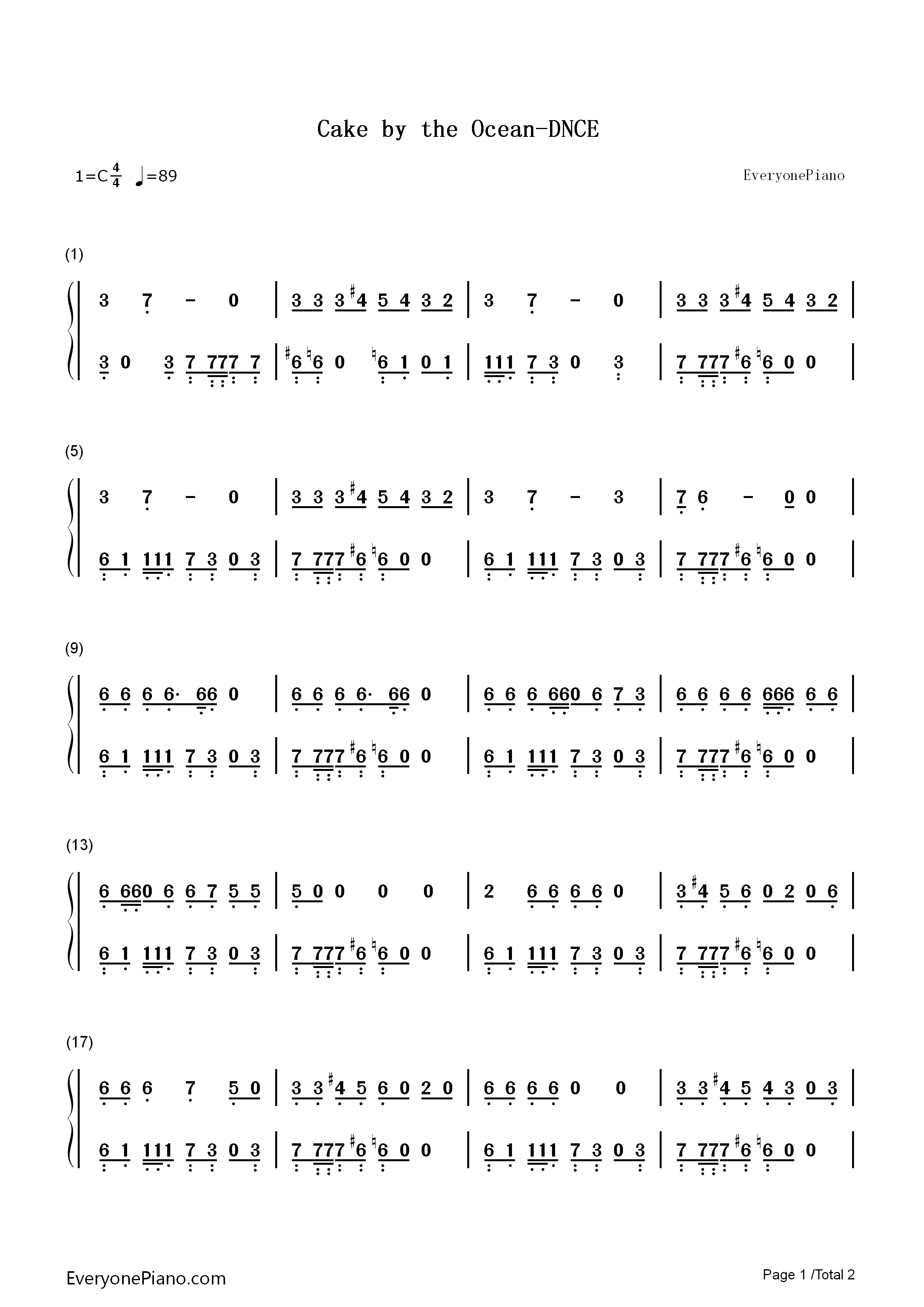 Cake_by_the_Ocean钢琴简谱_DNCE演唱