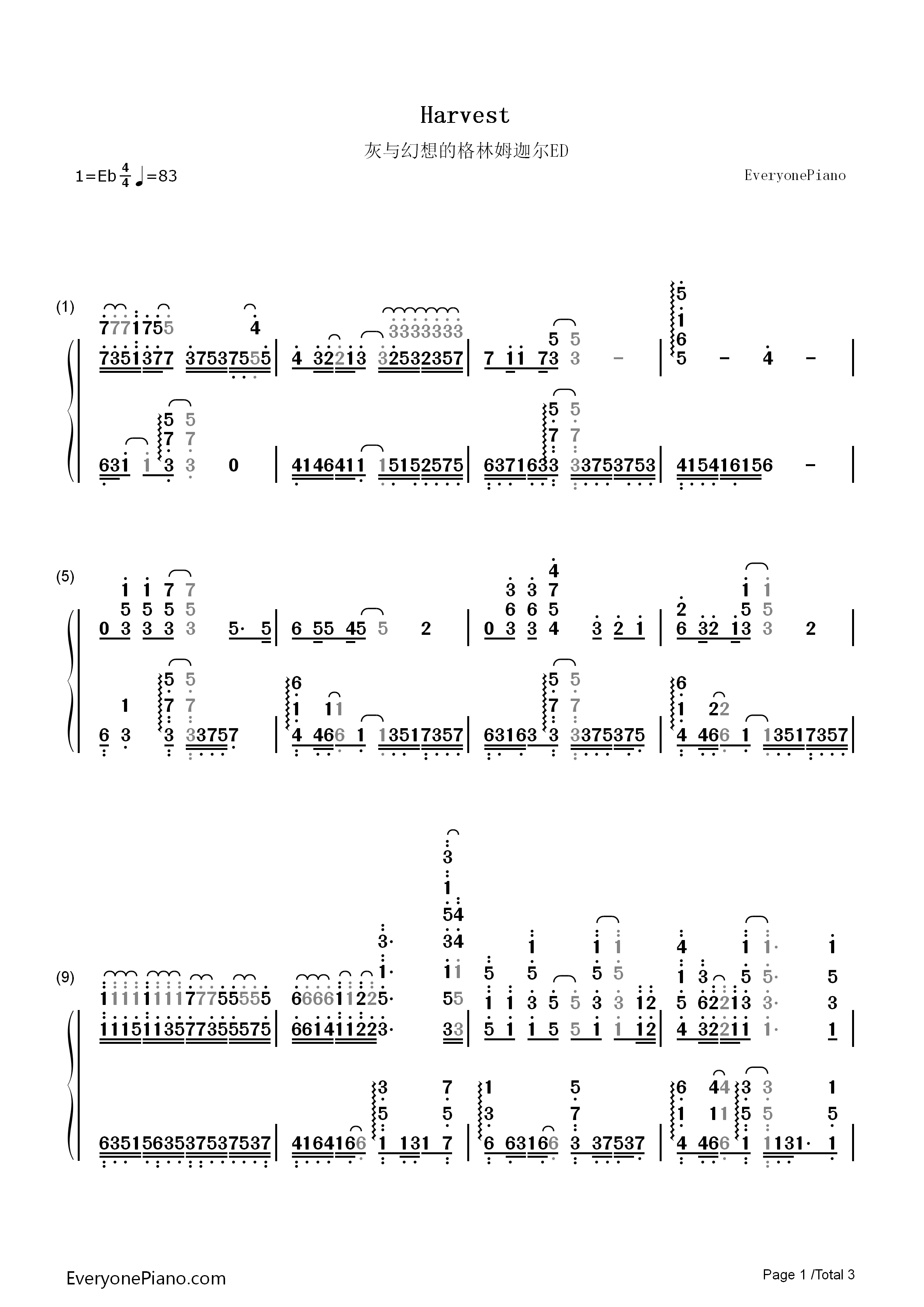 Harvest钢琴简谱_(K)NoW_NAME演唱