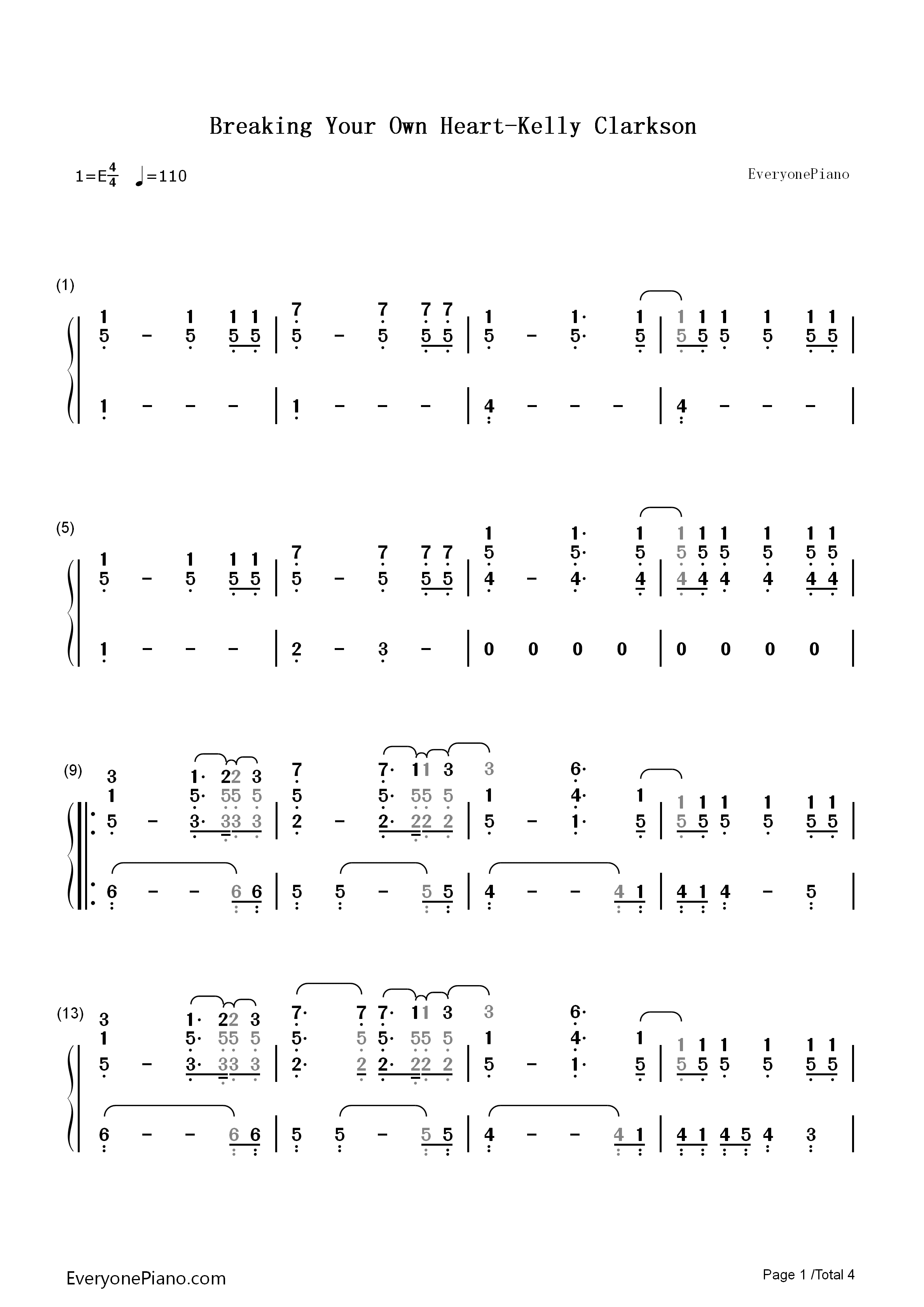Breaking_Your_Own_Heart钢琴简谱_Kelly_Clarkson演唱