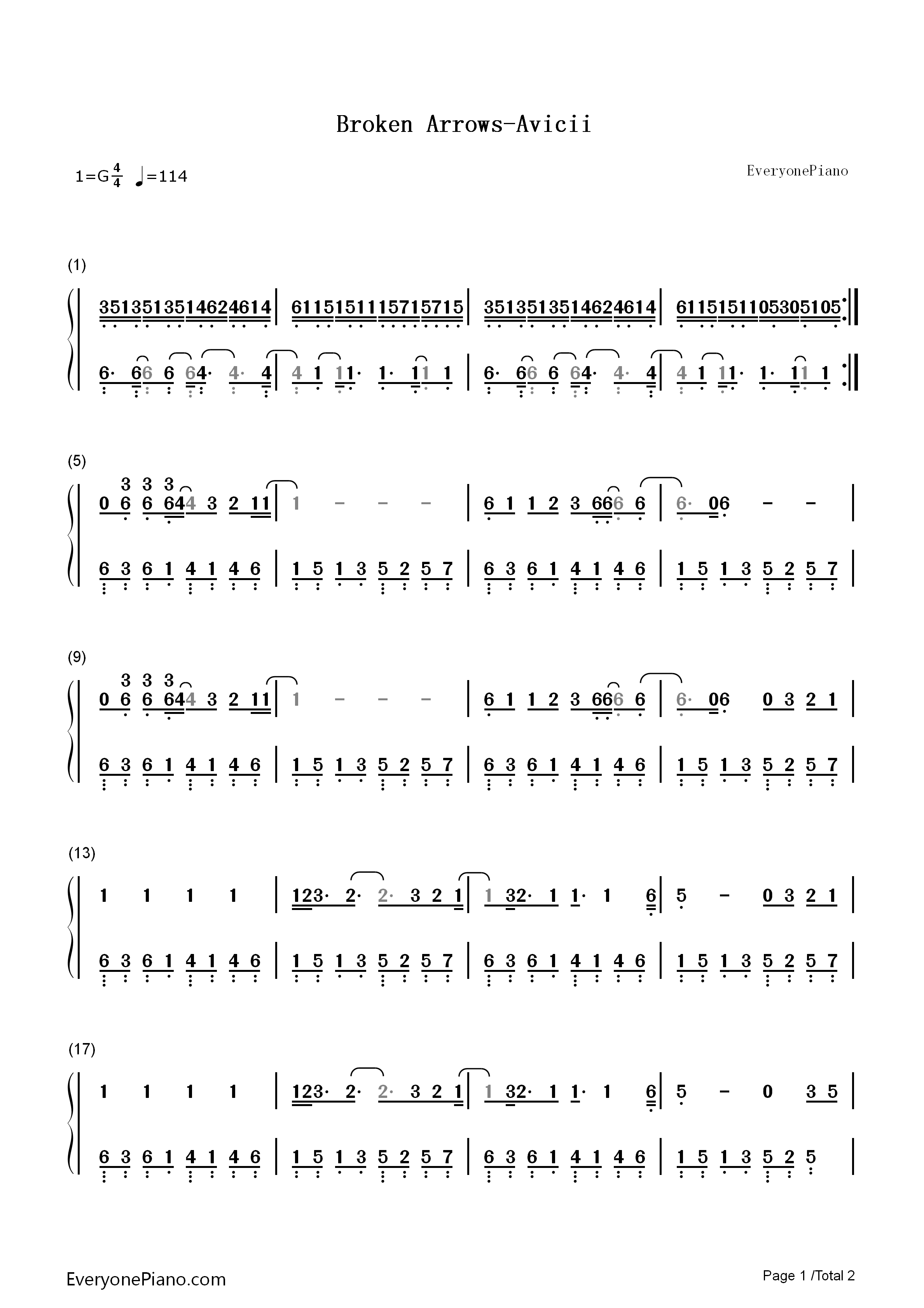 Broken_Arrows钢琴简谱_Avicii演唱