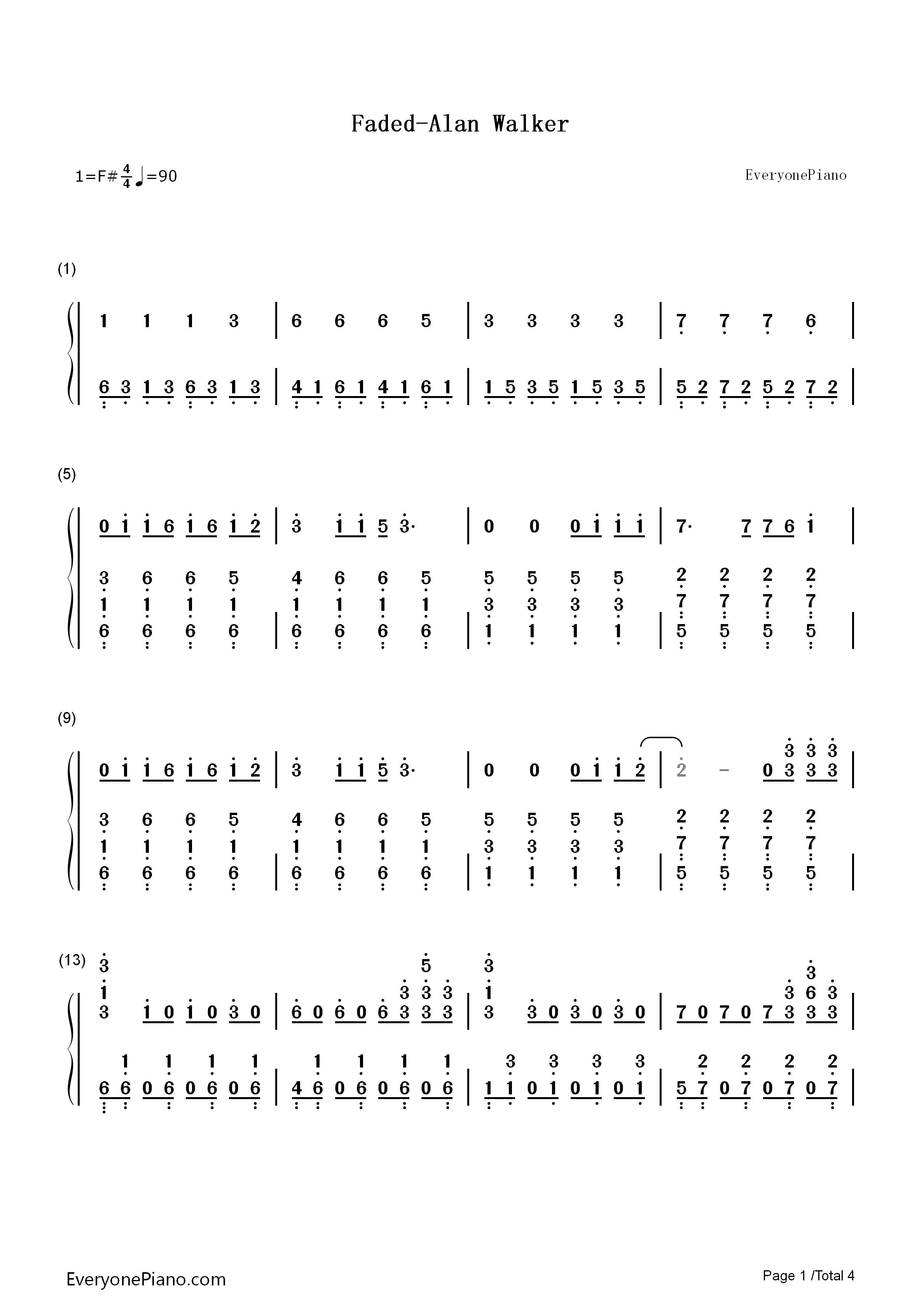 Faded钢琴简谱_Alan_Walker演唱