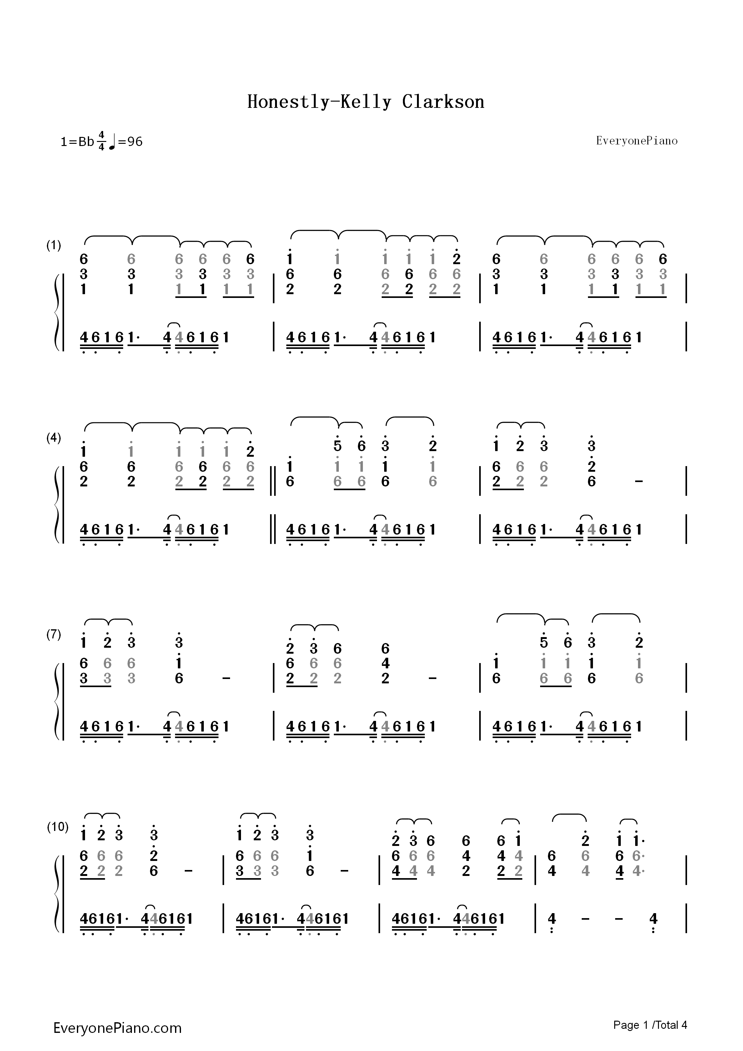 Honestly钢琴简谱_Kelly_Clarkson演唱