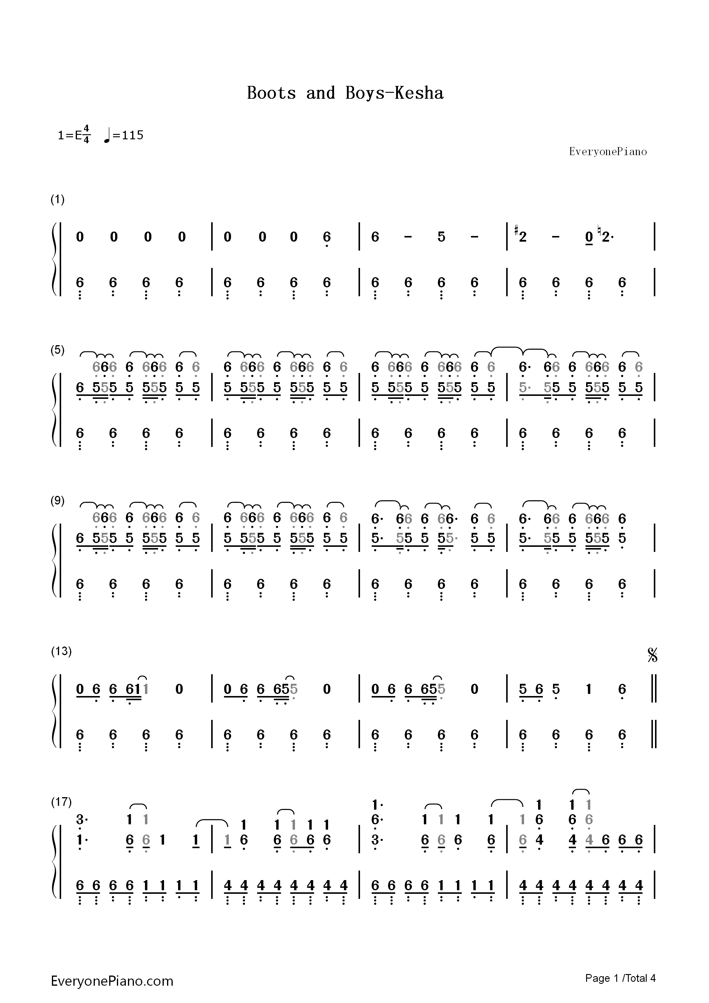 Boots_and_Boys钢琴简谱_Kesha演唱